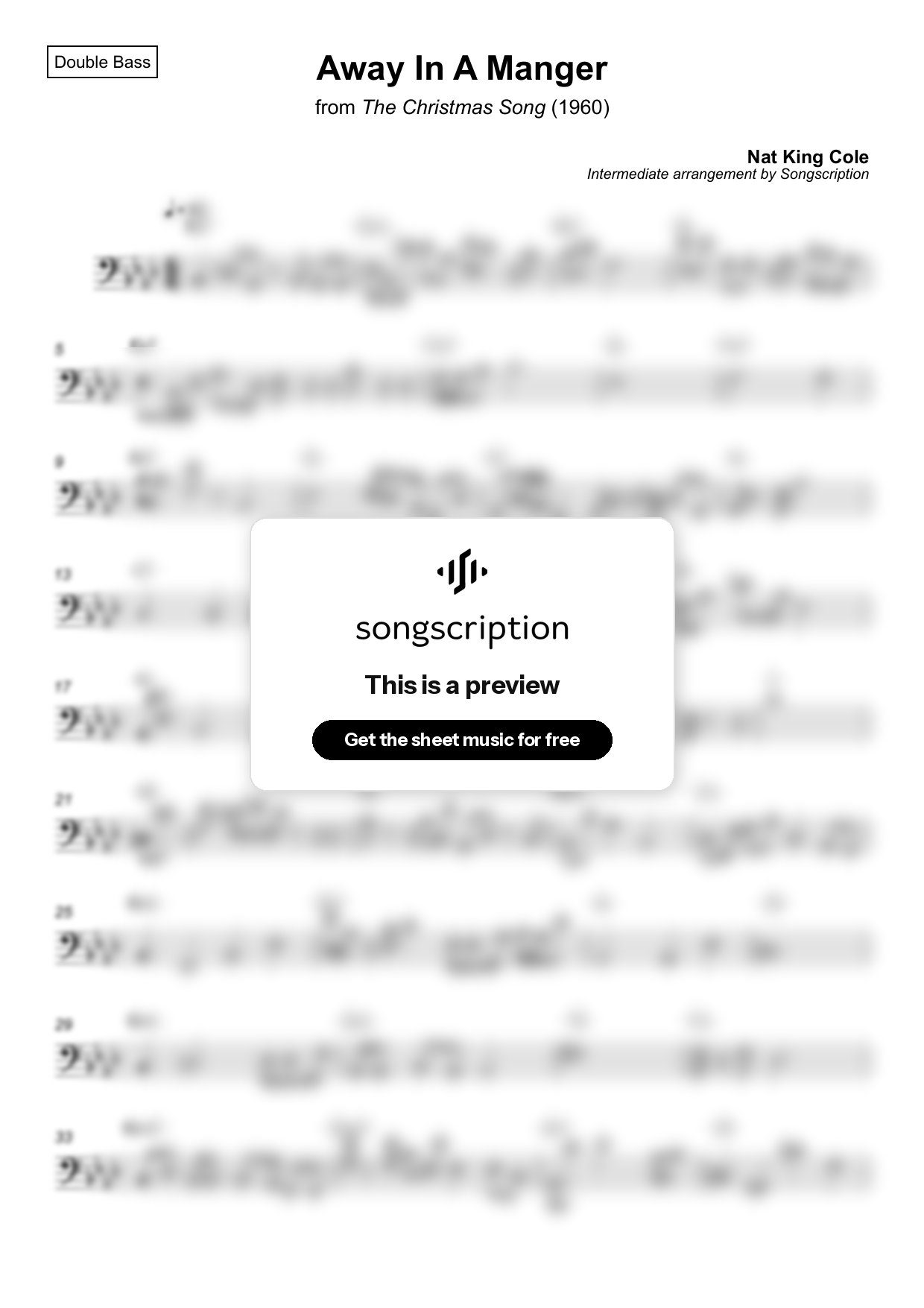 Intermediate Double Bass Sheet Music for "Away In A Manger" by Nat King Cole