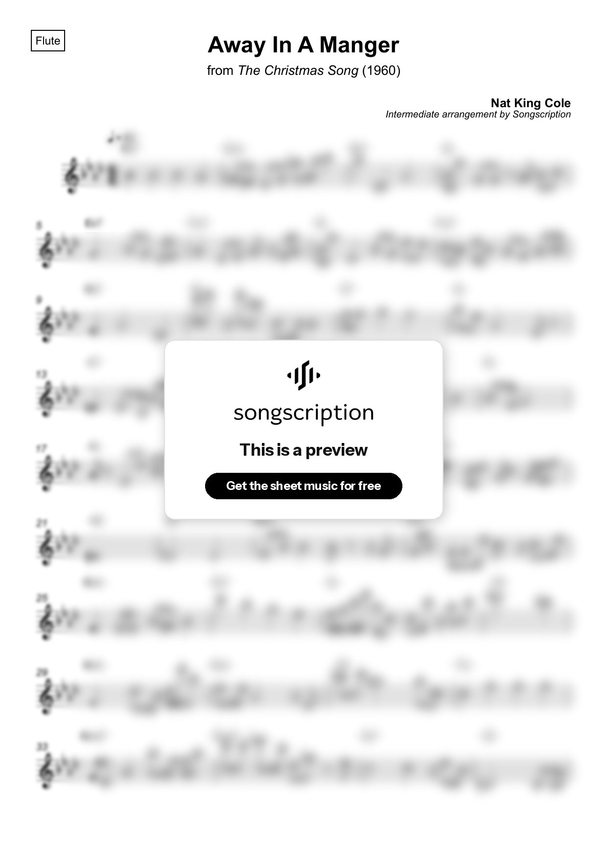 Intermediate Flute Sheet Music for "Away In A Manger" by Nat King Cole