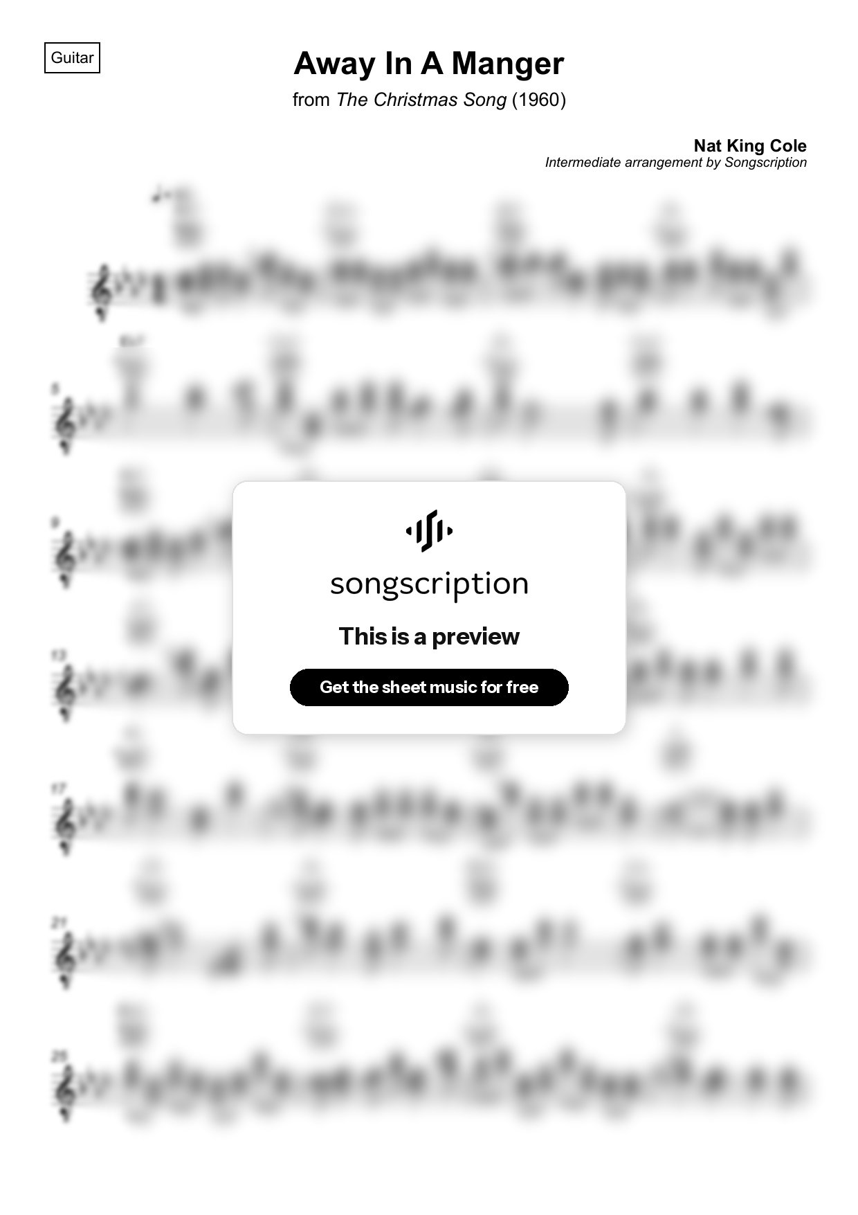 Intermediate Acoustic Guitar Sheet Music for "Away In A Manger" by Nat King Cole