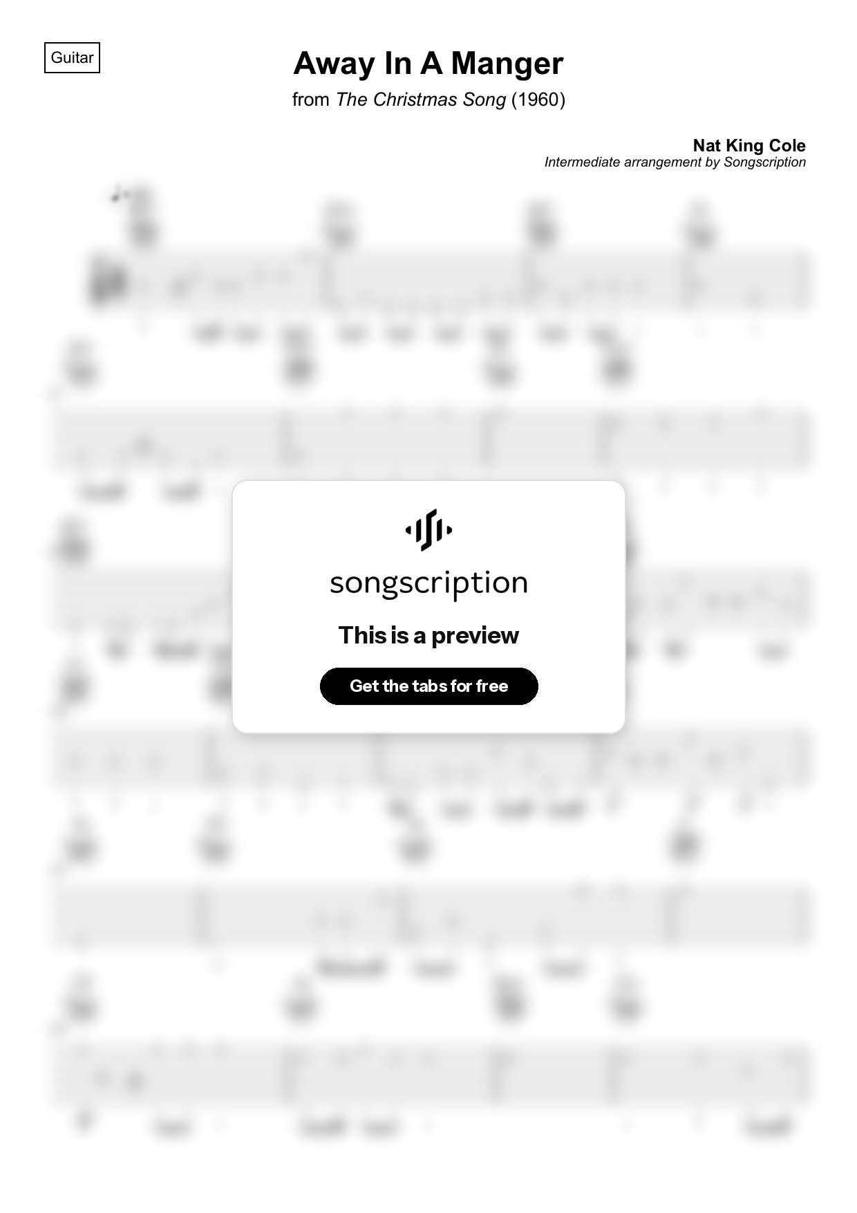 Intermediate Acoustic Guitar Tabs for "Away In A Manger" by Nat King Cole