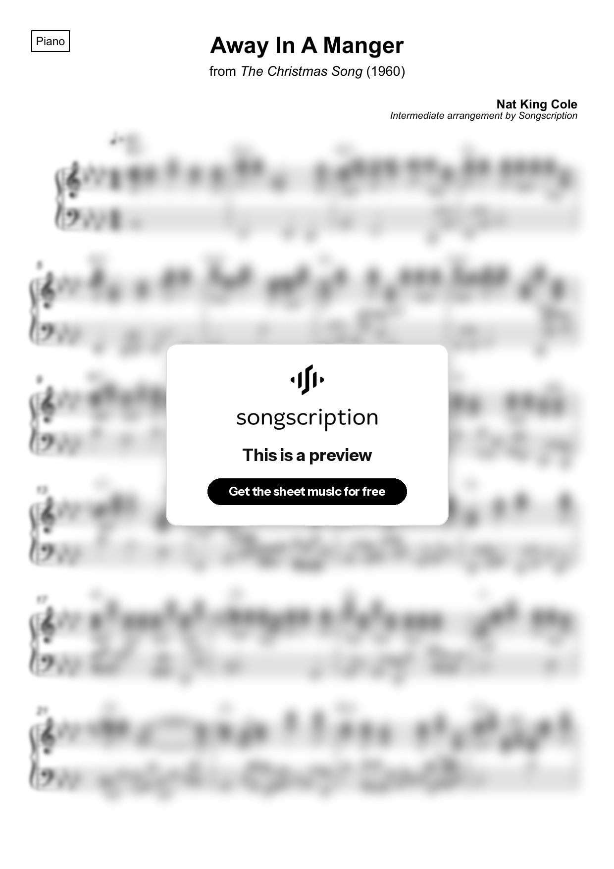 Intermediate Piano Sheet Music for "Away In A Manger" by Nat King Cole