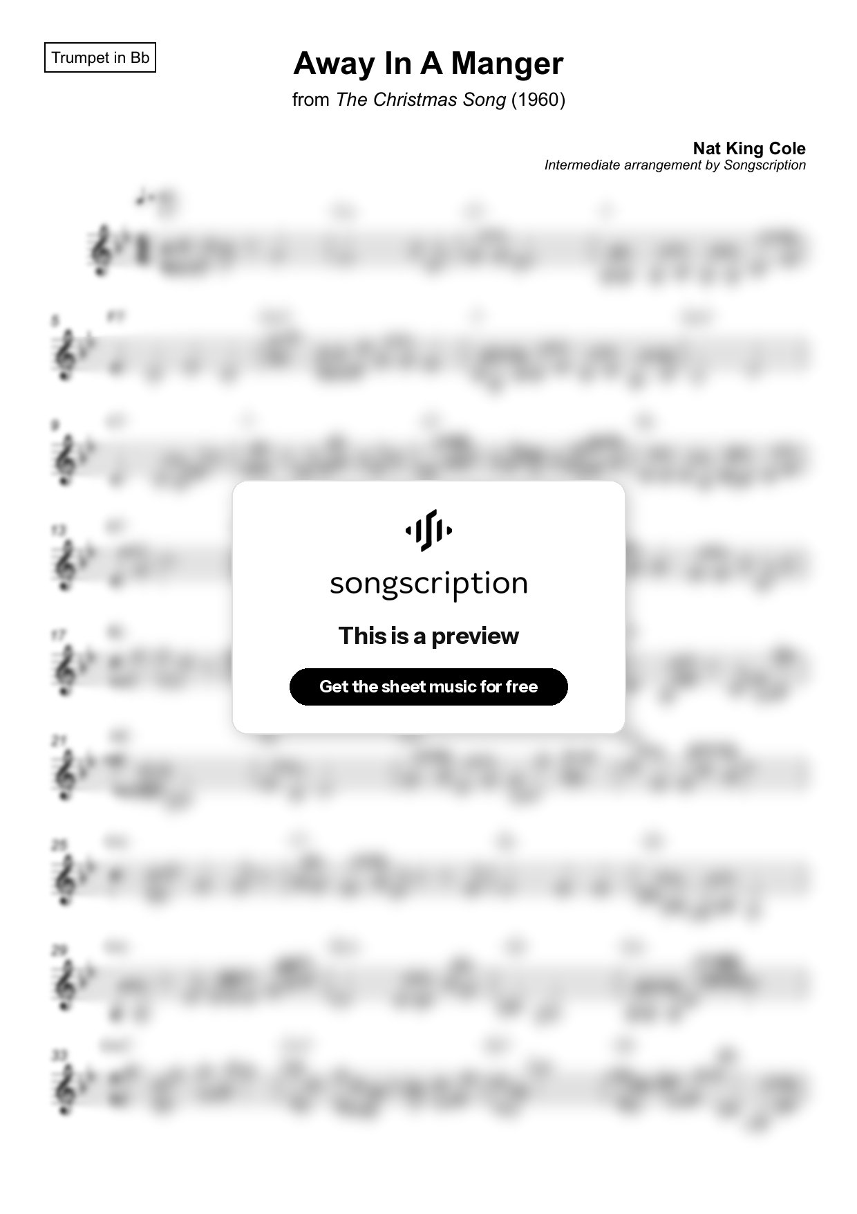 Intermediate Trumpet Sheet Music for "Away In A Manger" by Nat King Cole