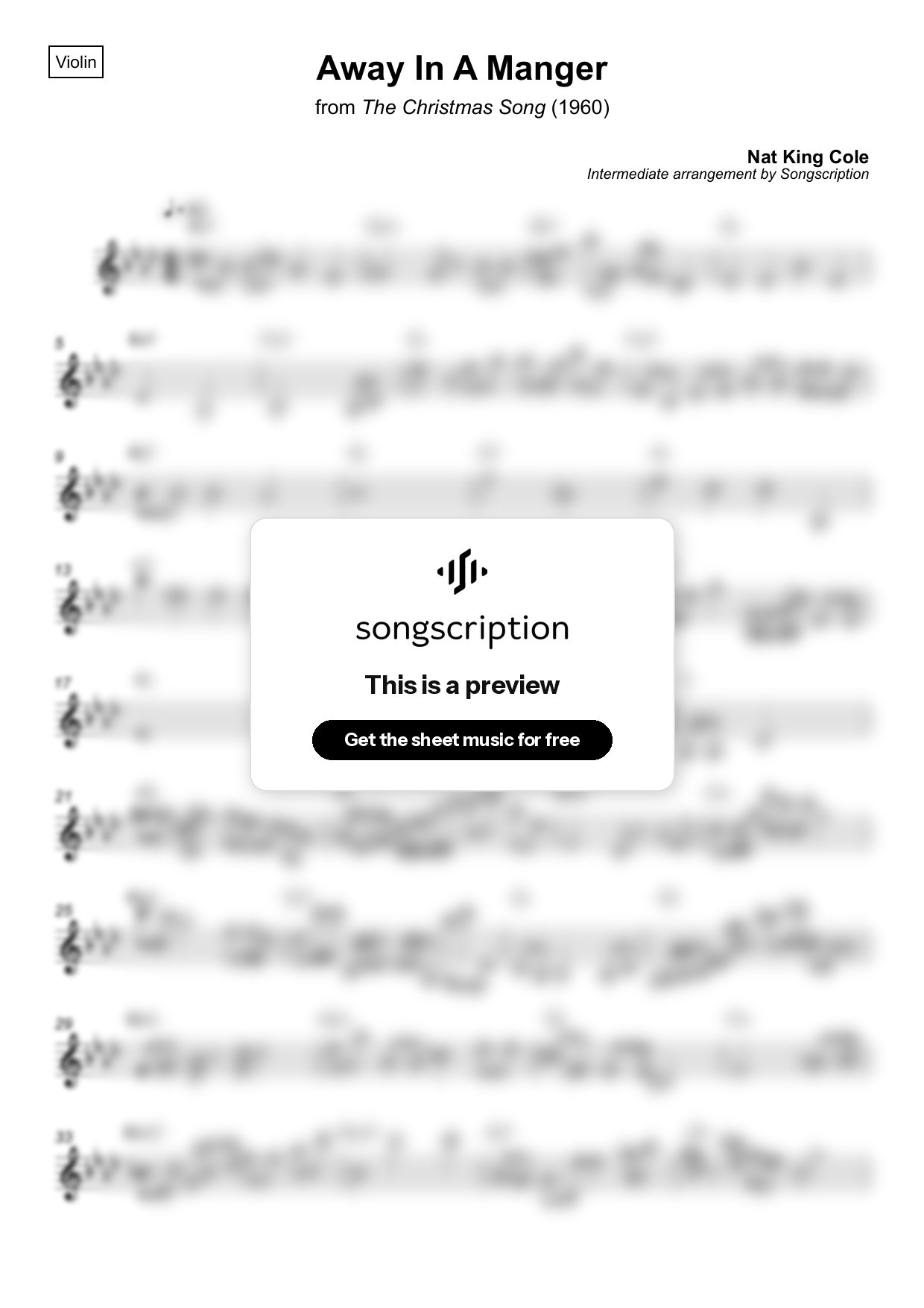 Intermediate Violin Sheet Music for "Away In A Manger" by Nat King Cole