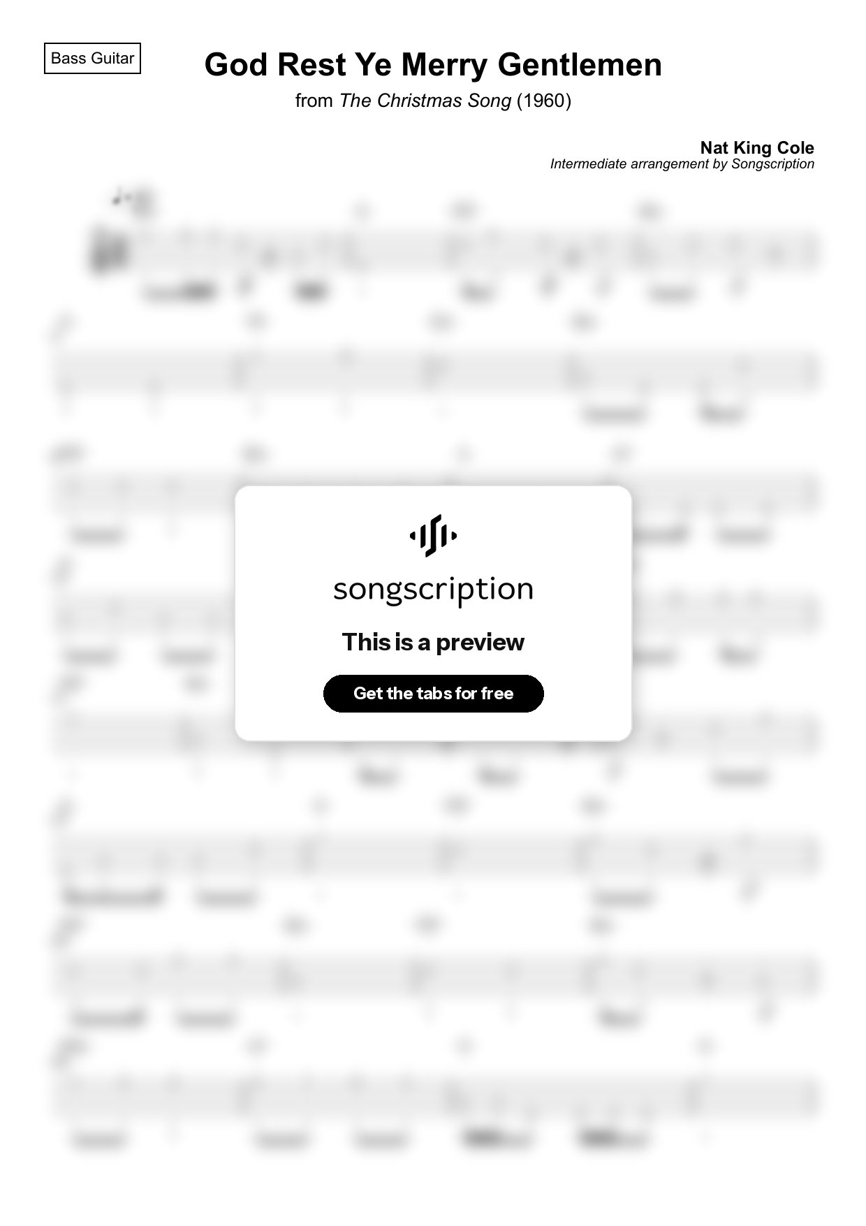 Intermediate Bass Guitar Tabs for "God Rest Ye Merry Gentlemen" by Nat King Cole