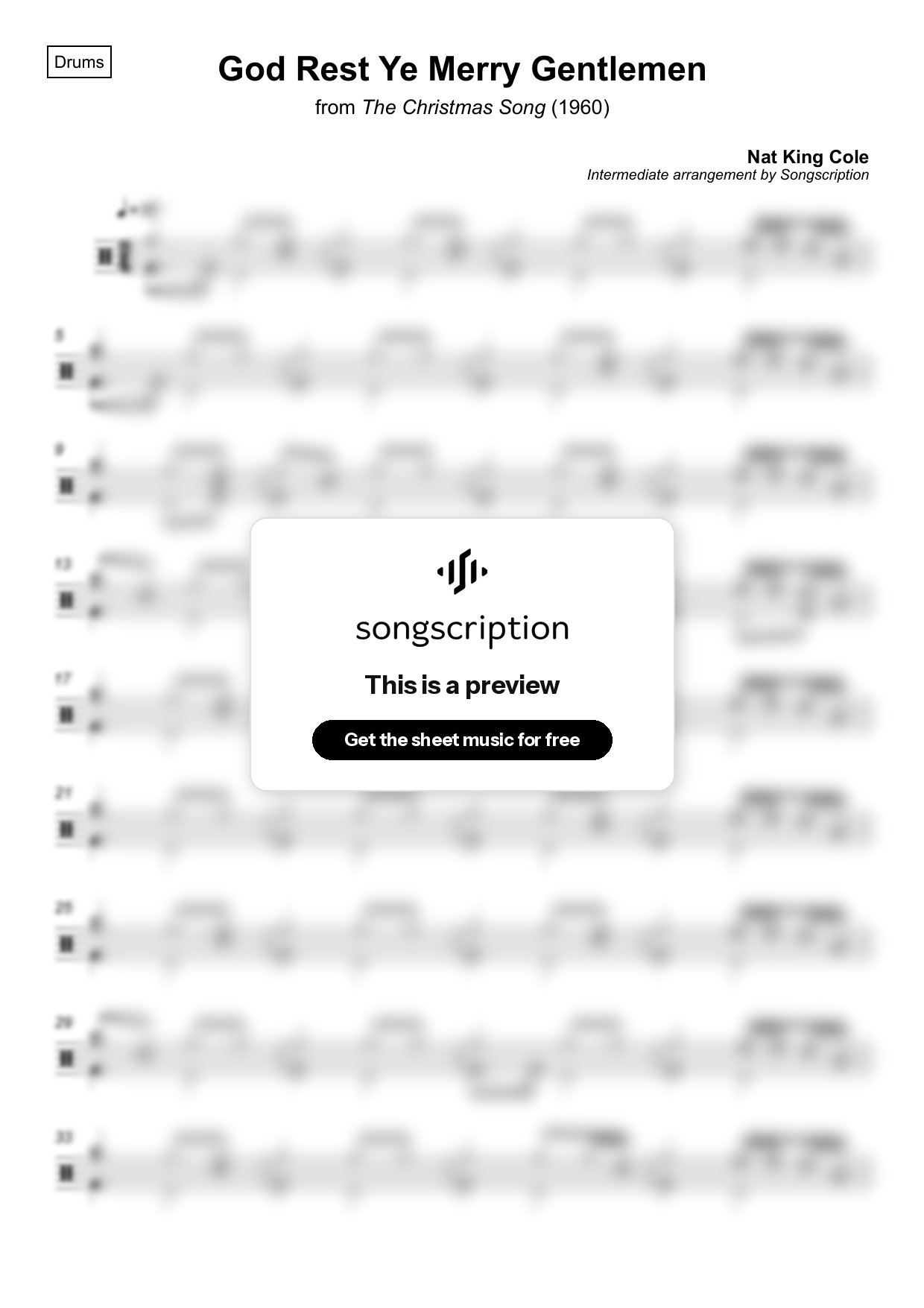 Intermediate Drums Sheet Music for "God Rest Ye Merry Gentlemen" by Nat King Cole