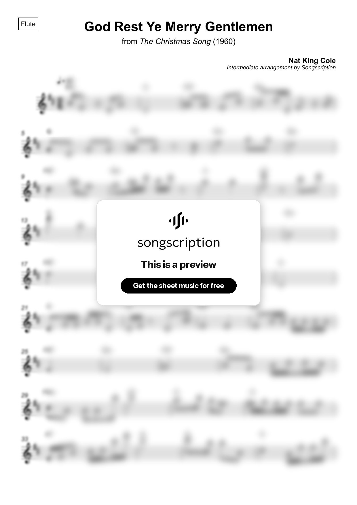 Intermediate Flute Sheet Music for "God Rest Ye Merry Gentlemen" by Nat King Cole