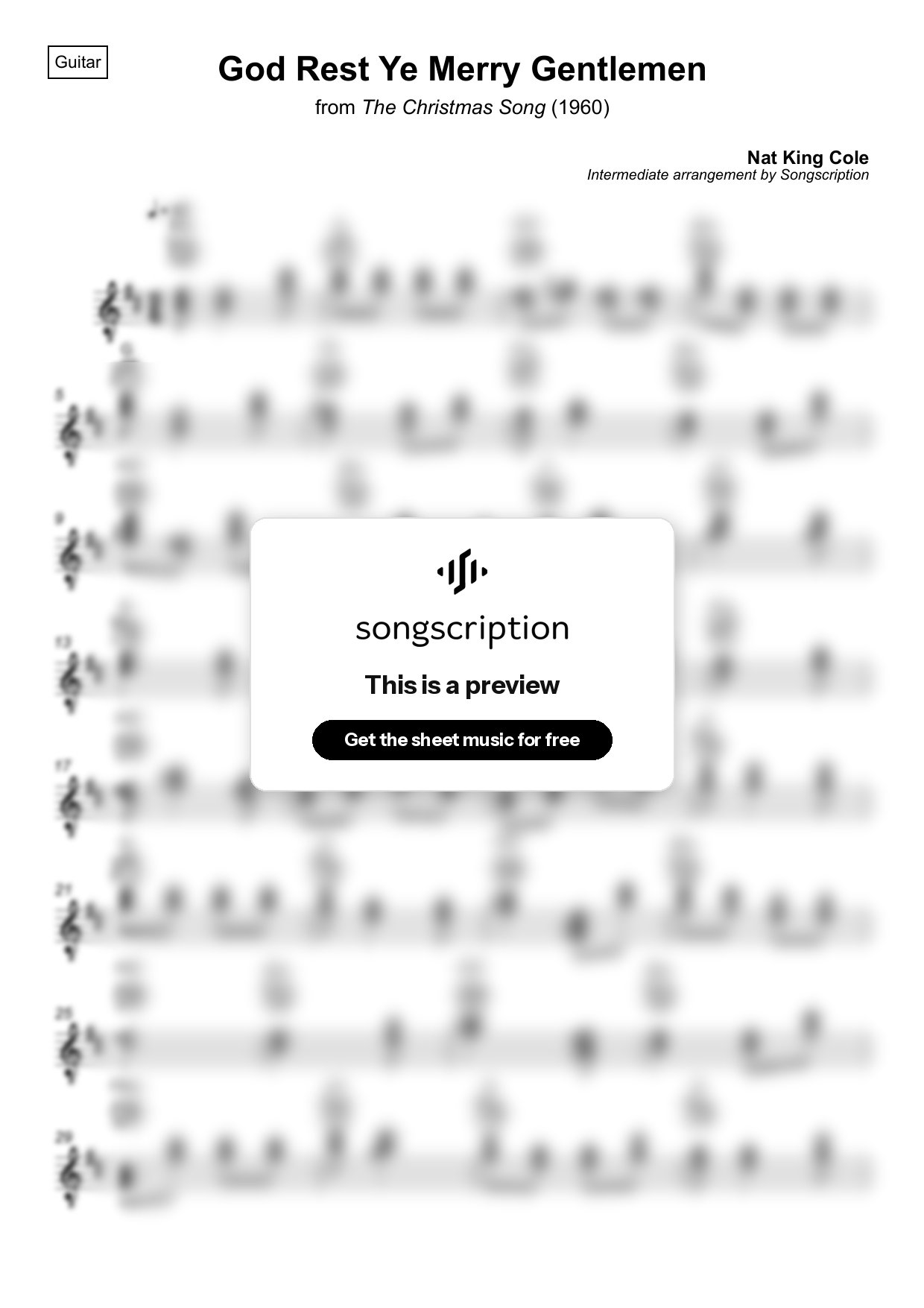 Intermediate Acoustic Guitar Sheet Music for "God Rest Ye Merry Gentlemen" by Nat King Cole