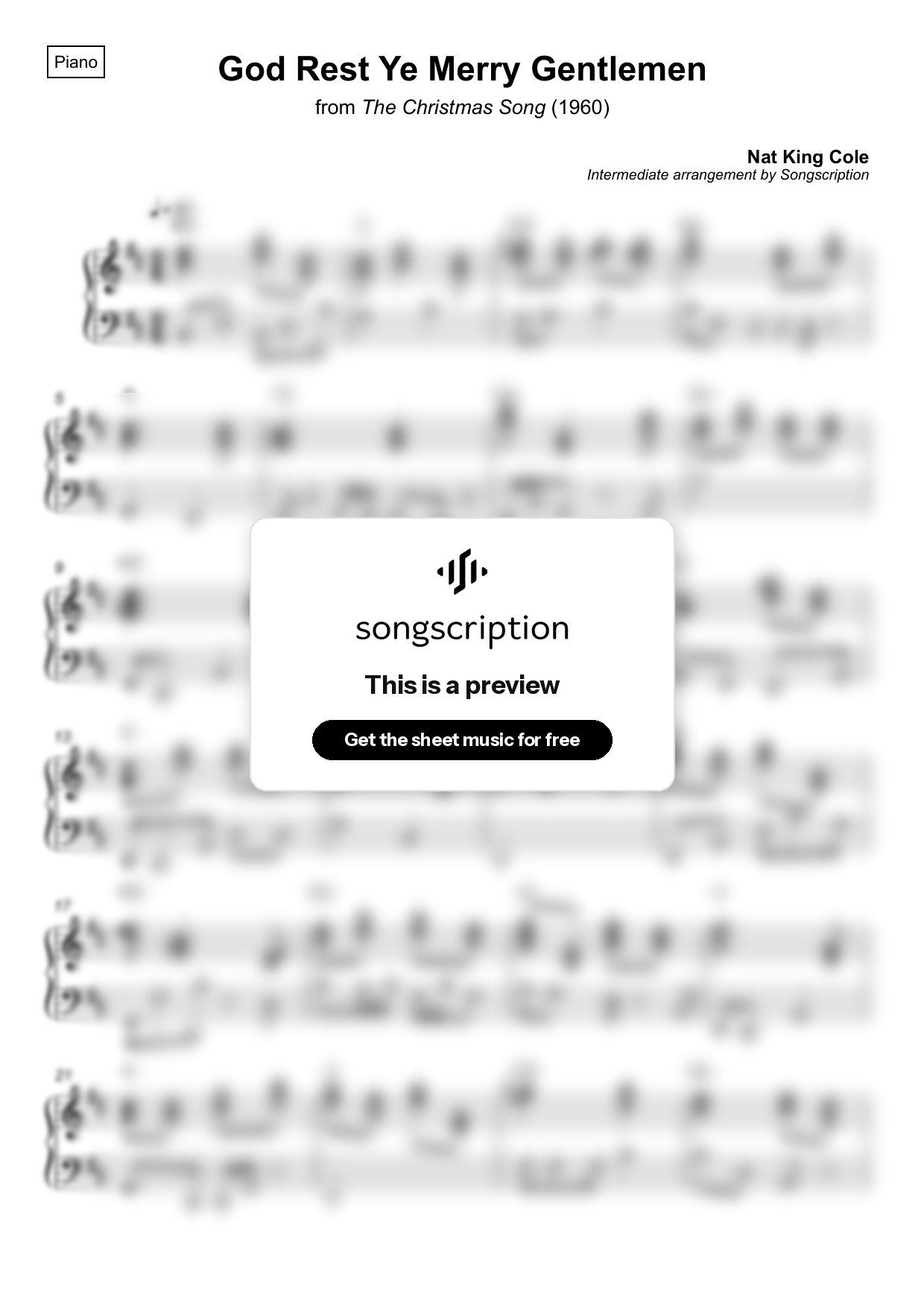 Intermediate Piano Sheet Music for "God Rest Ye Merry Gentlemen" by Nat King Cole