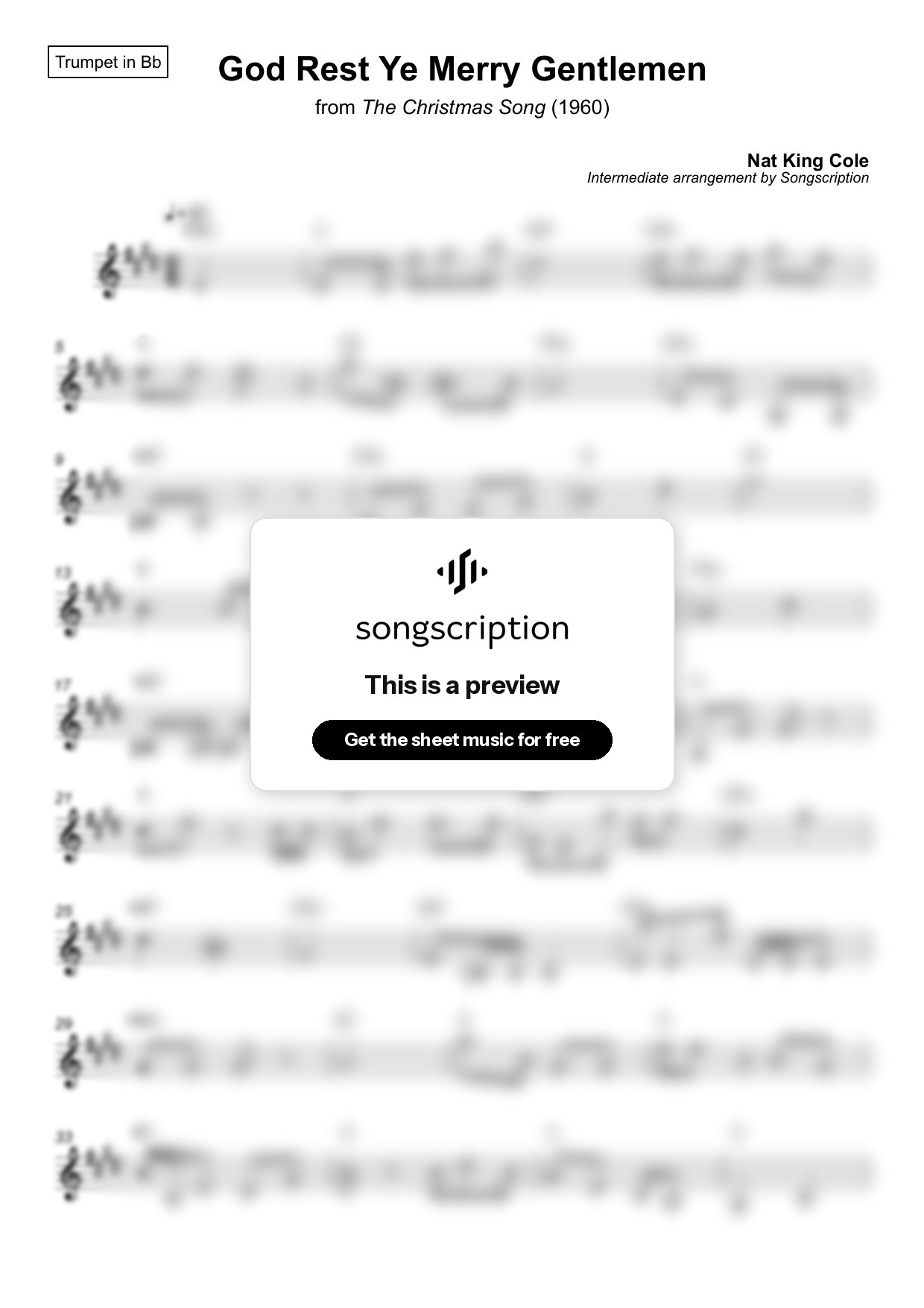 Intermediate Trumpet Sheet Music for "God Rest Ye Merry Gentlemen" by Nat King Cole