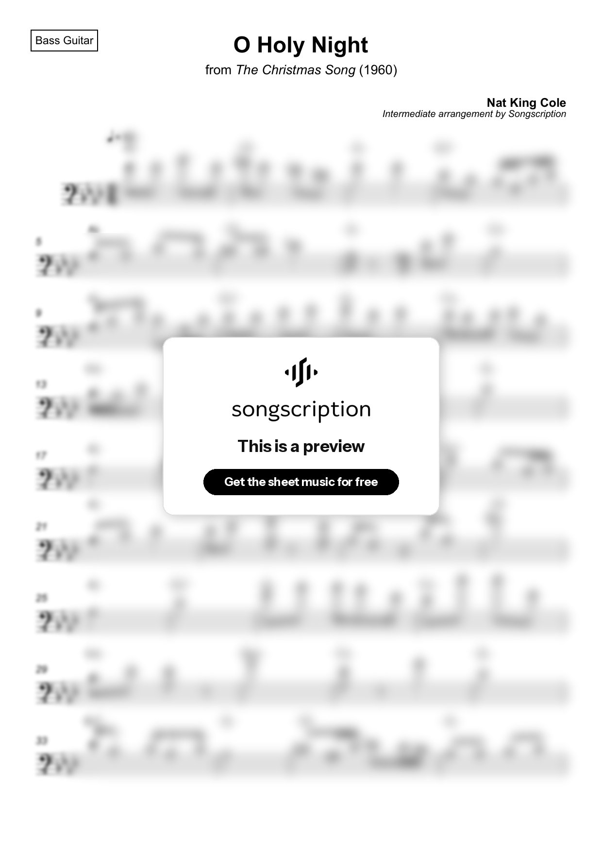Intermediate Bass Guitar Sheet Music for "O Holy Night" by Nat King Cole