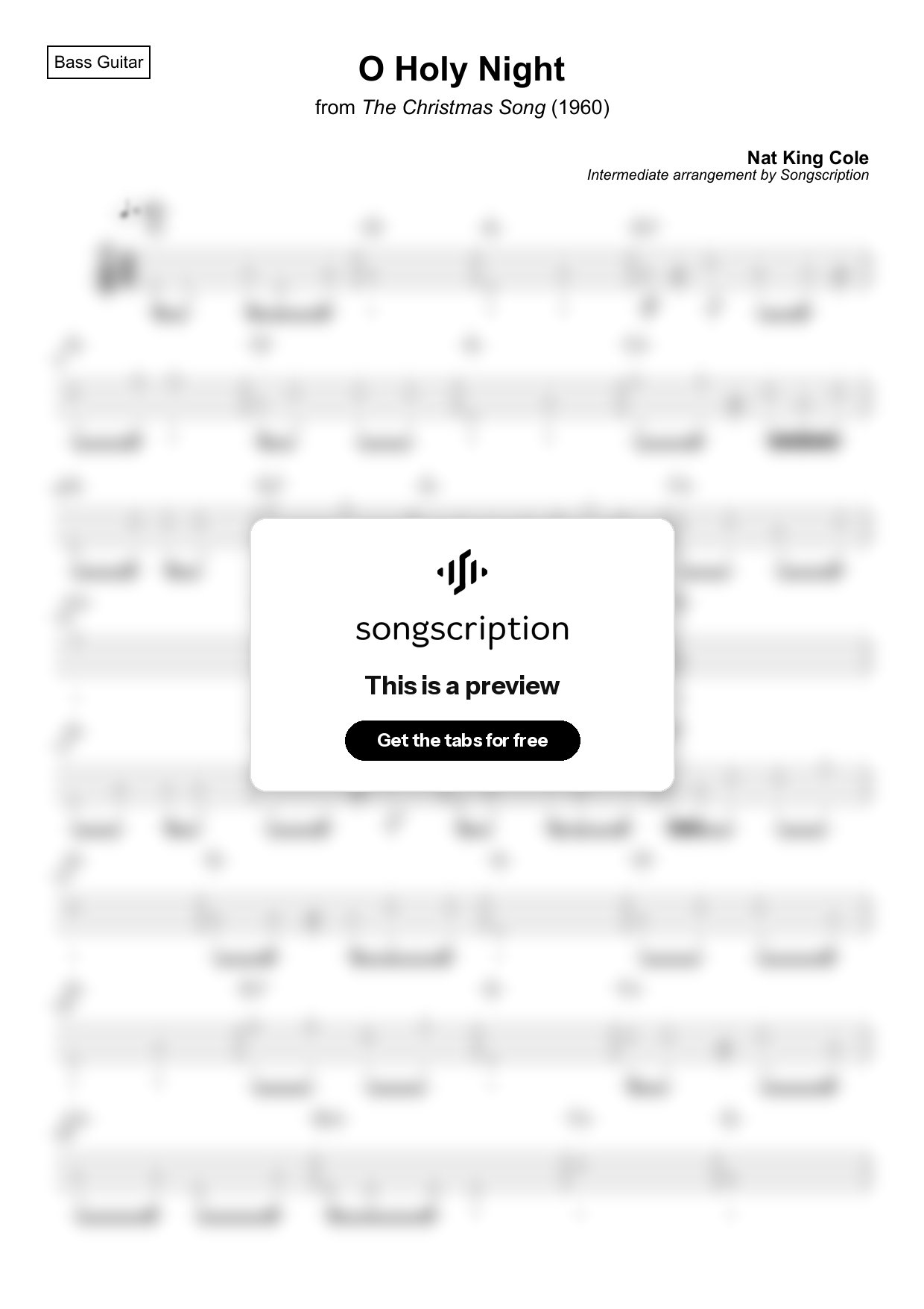 Intermediate Bass Guitar Tabs for "O Holy Night" by Nat King Cole
