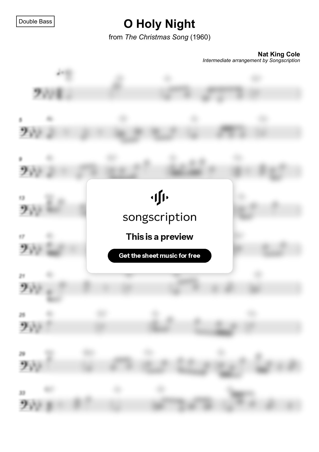 Intermediate Double Bass Sheet Music for "O Holy Night" by Nat King Cole