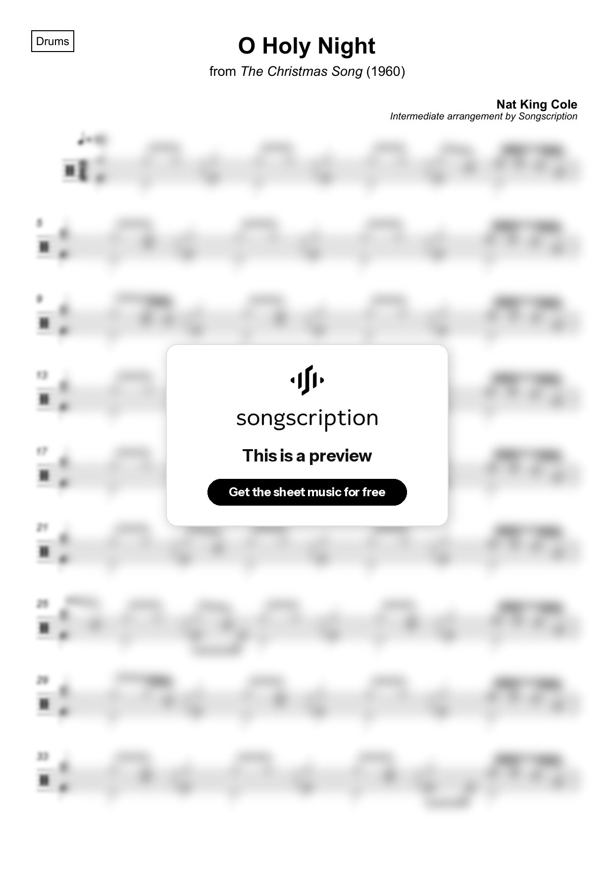 Intermediate Drums Sheet Music for "O Holy Night" by Nat King Cole