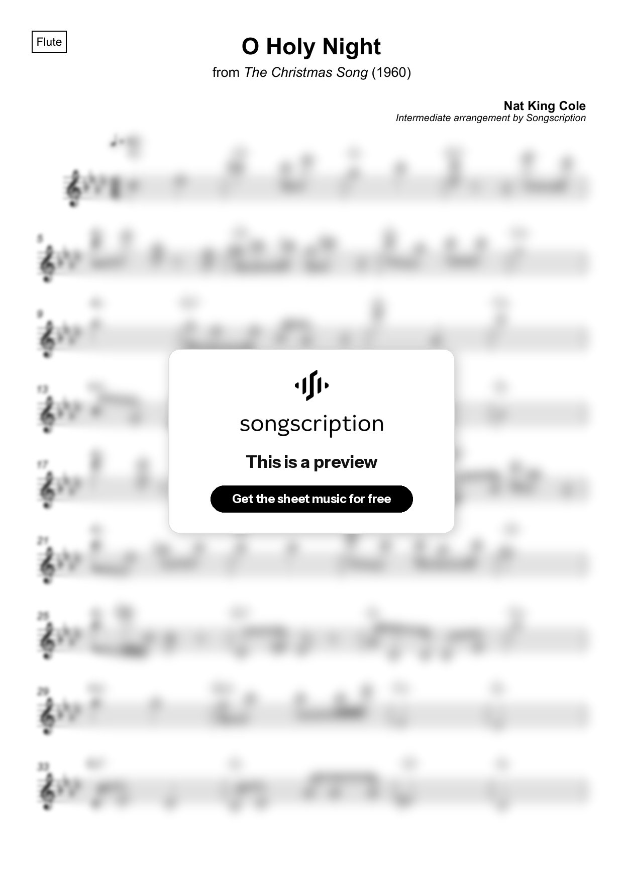 Intermediate Flute Sheet Music for "O Holy Night" by Nat King Cole
