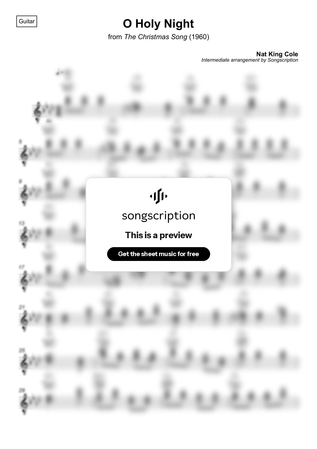 Intermediate Acoustic Guitar Sheet Music for "O Holy Night" by Nat King Cole