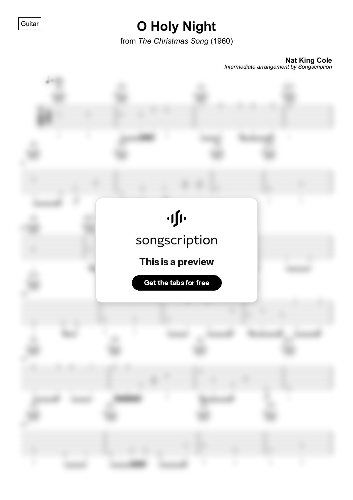 Intermediate Acoustic Guitar Tabs for "O Holy Night" by Nat King Cole