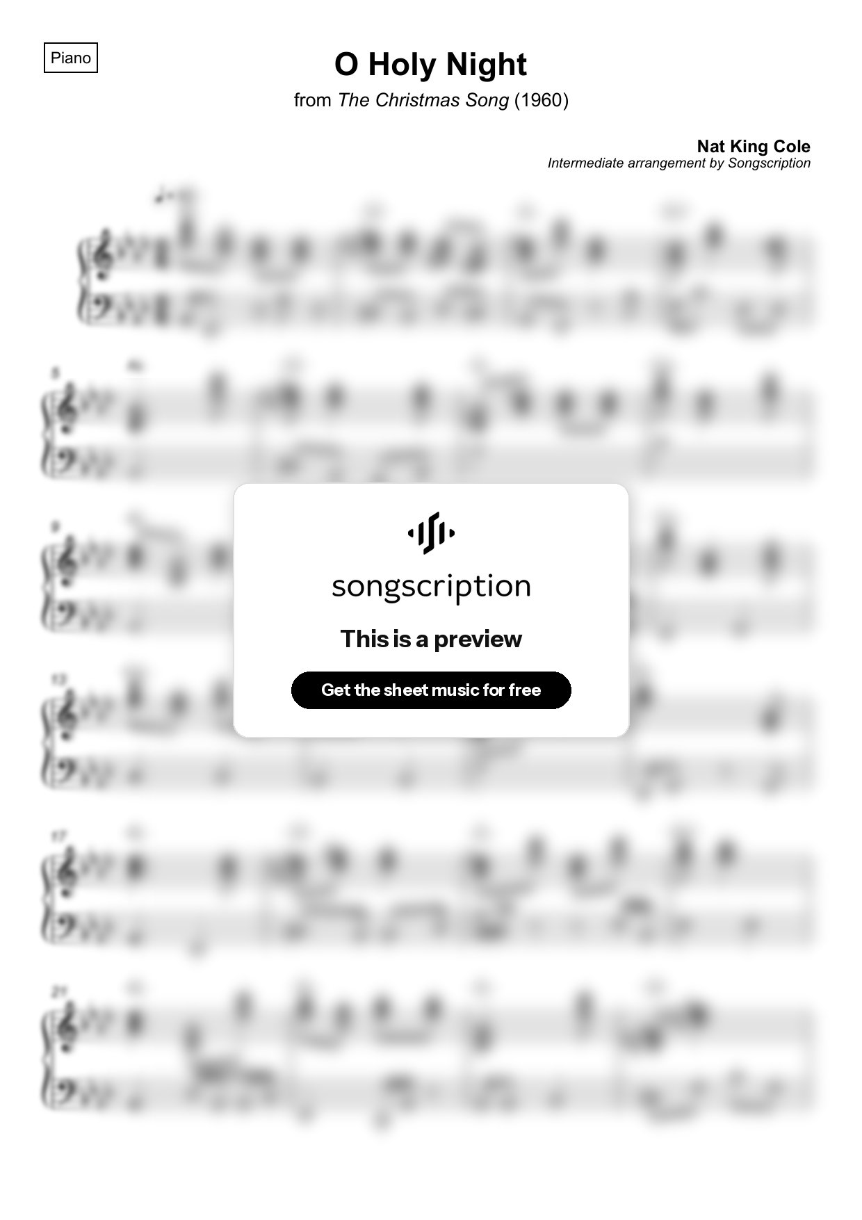 Intermediate Piano Sheet Music for "O Holy Night" by Nat King Cole