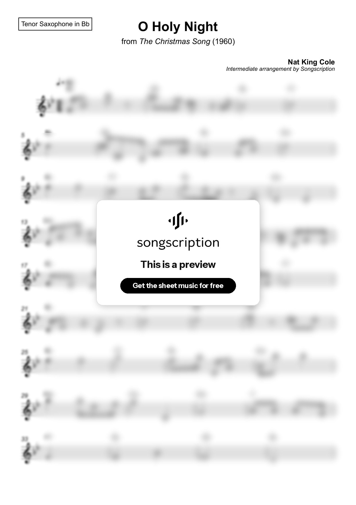 Intermediate Tenor Sax Sheet Music for "O Holy Night" by Nat King Cole