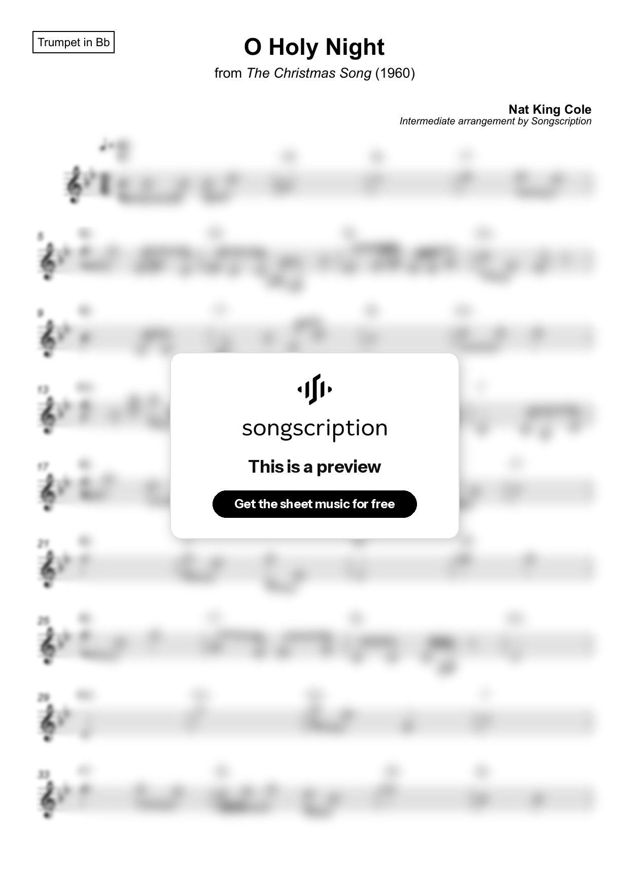 Intermediate Trumpet Sheet Music for "O Holy Night" by Nat King Cole