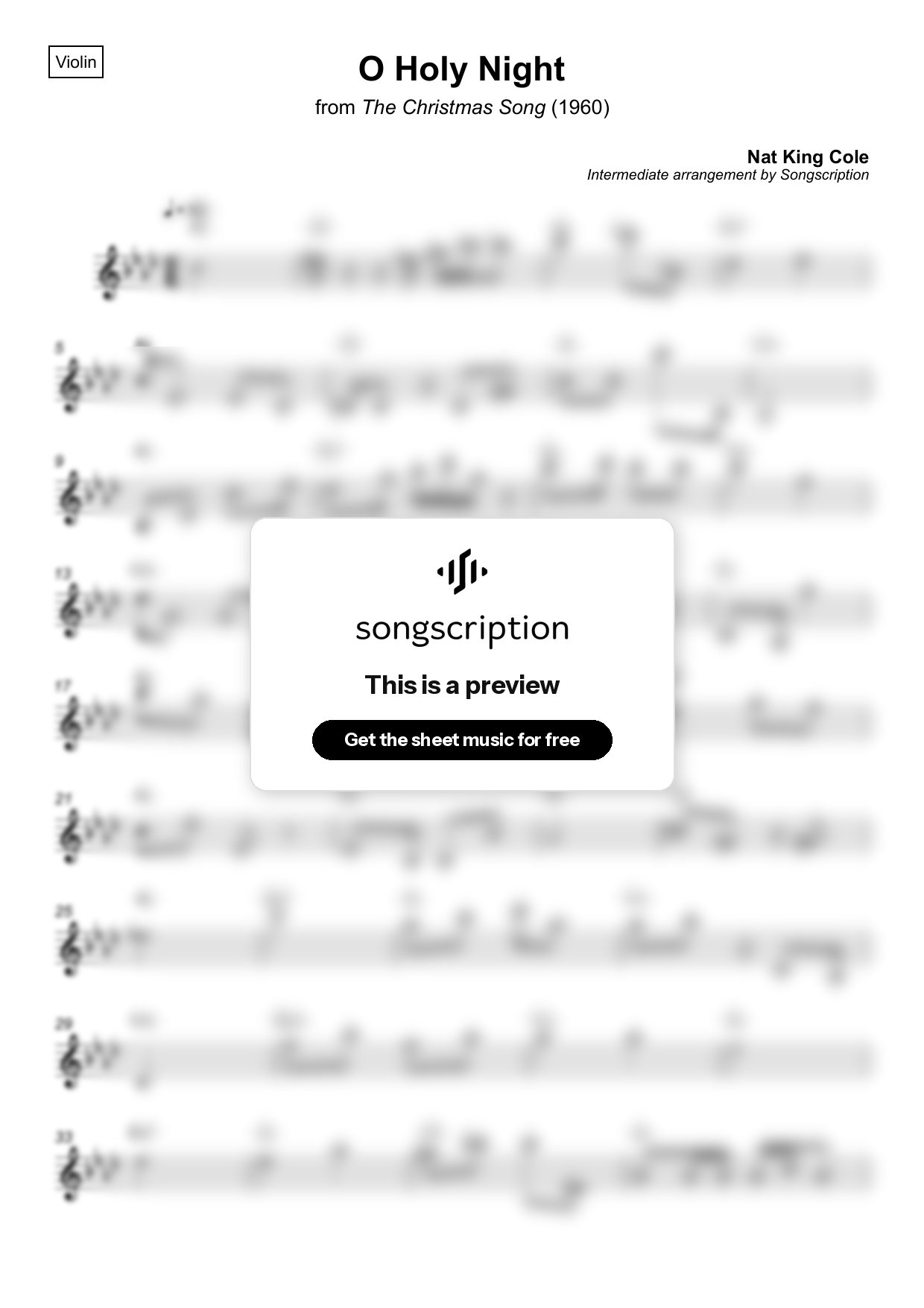 Intermediate Violin Sheet Music for "O Holy Night" by Nat King Cole