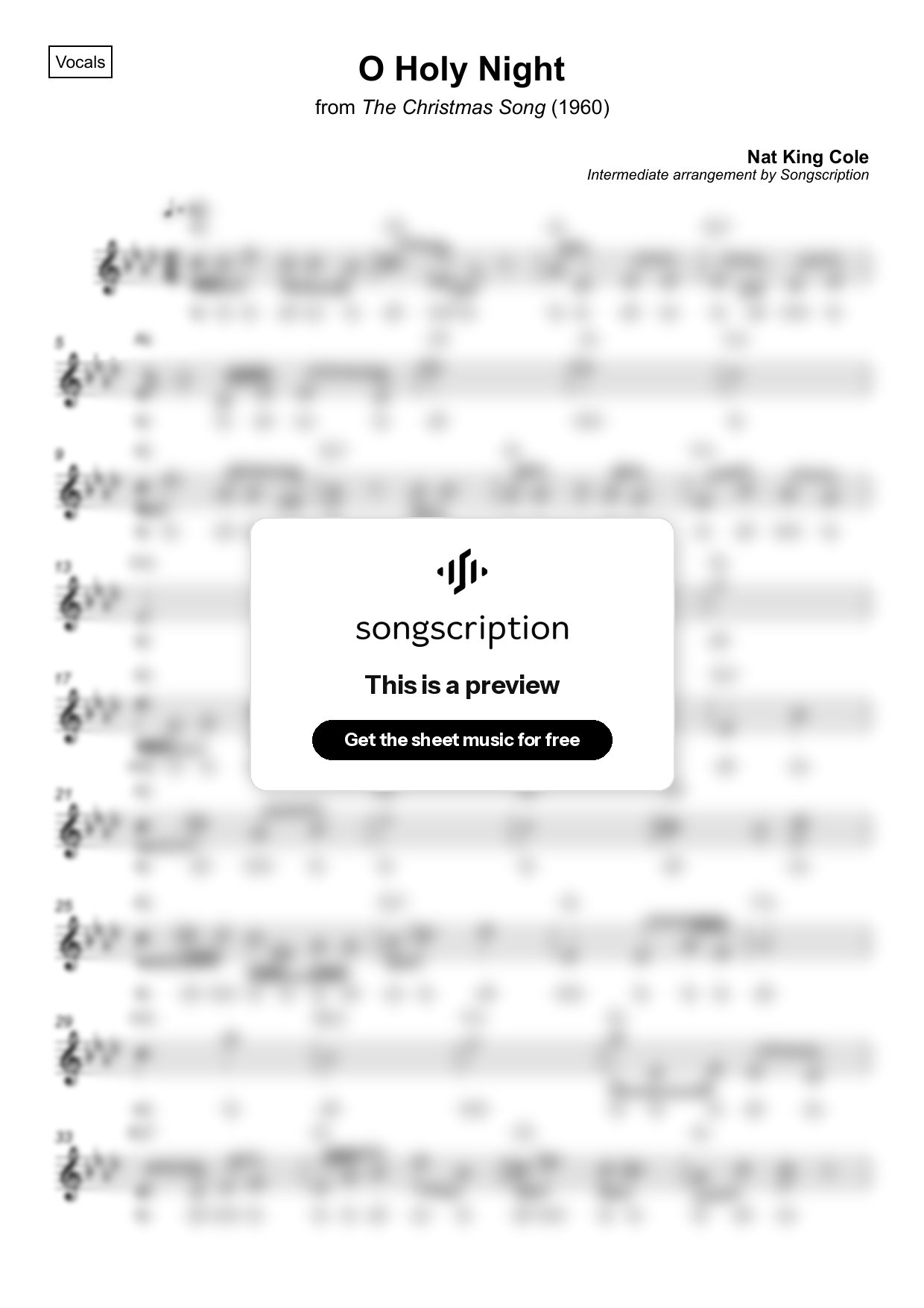 Intermediate Vocals Sheet Music for "O Holy Night" by Nat King Cole