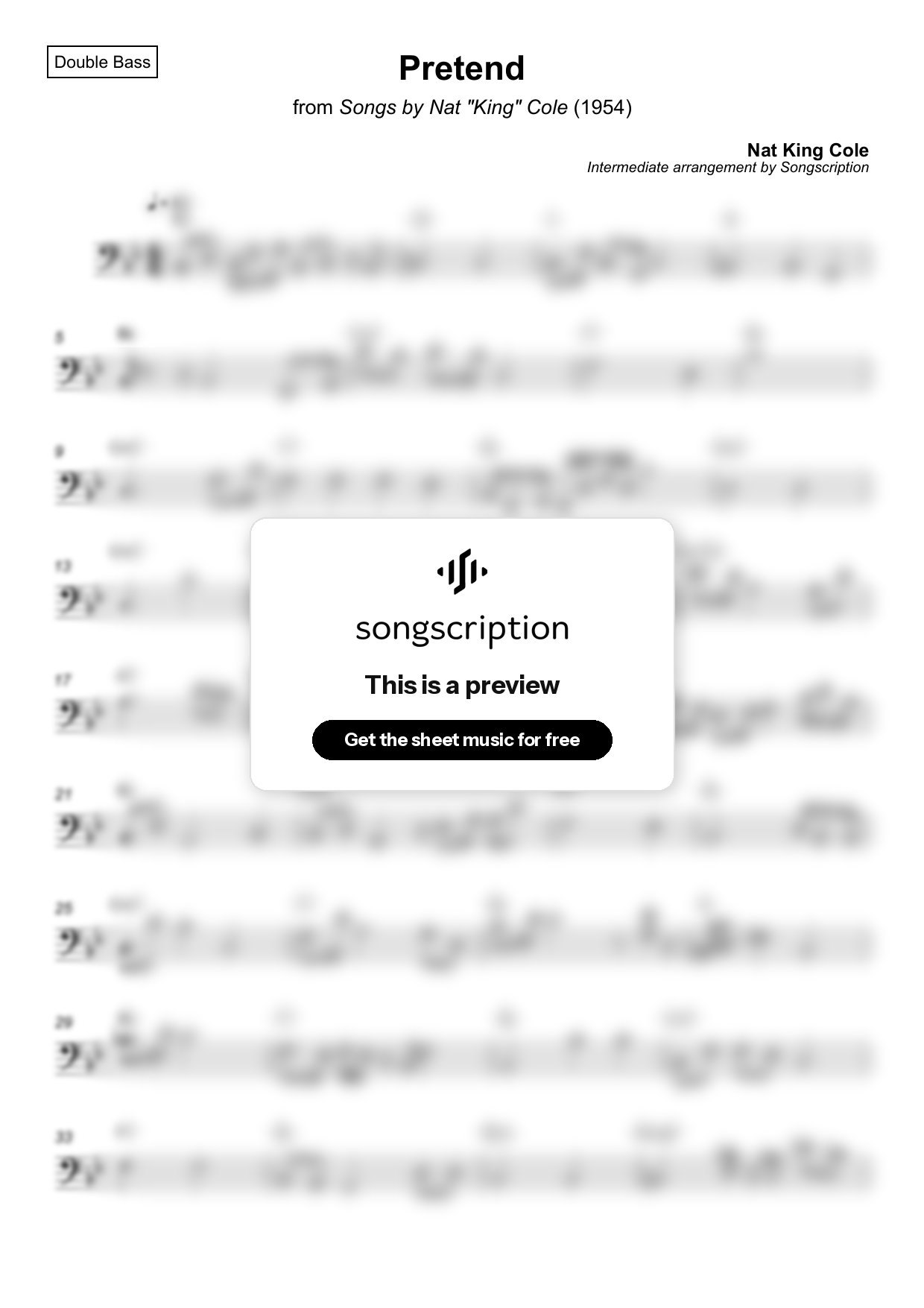 Intermediate Double Bass Sheet Music for "Pretend" by Nat King Cole