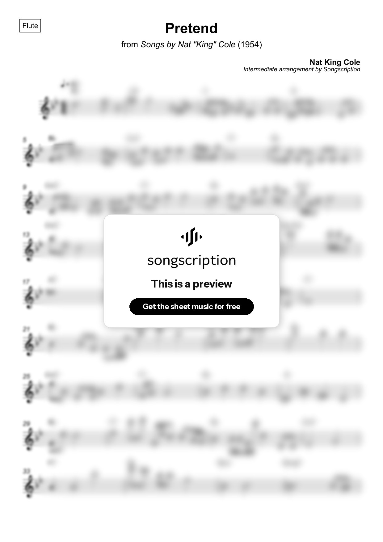 Intermediate Flute Sheet Music for "Pretend" by Nat King Cole