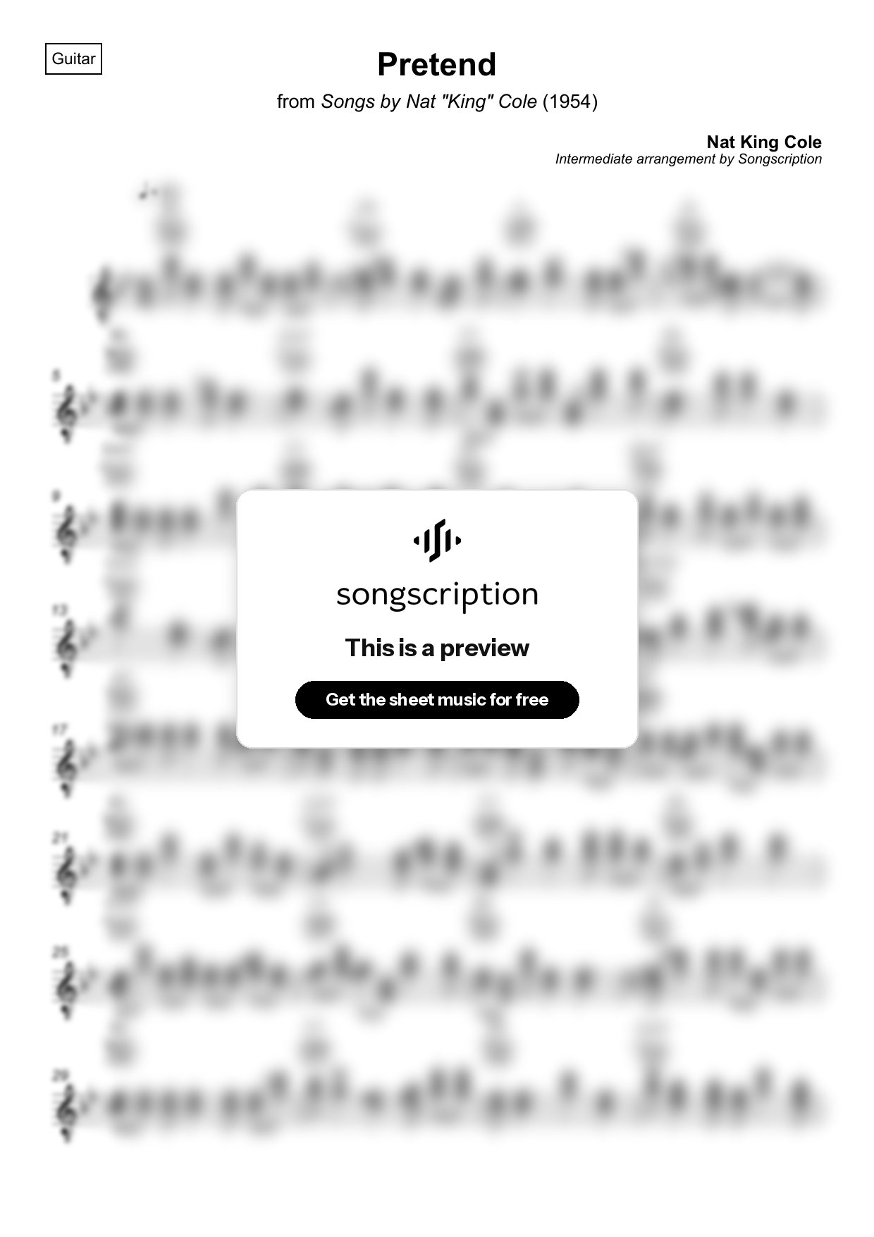 Intermediate Acoustic Guitar Sheet Music for "Pretend" by Nat King Cole