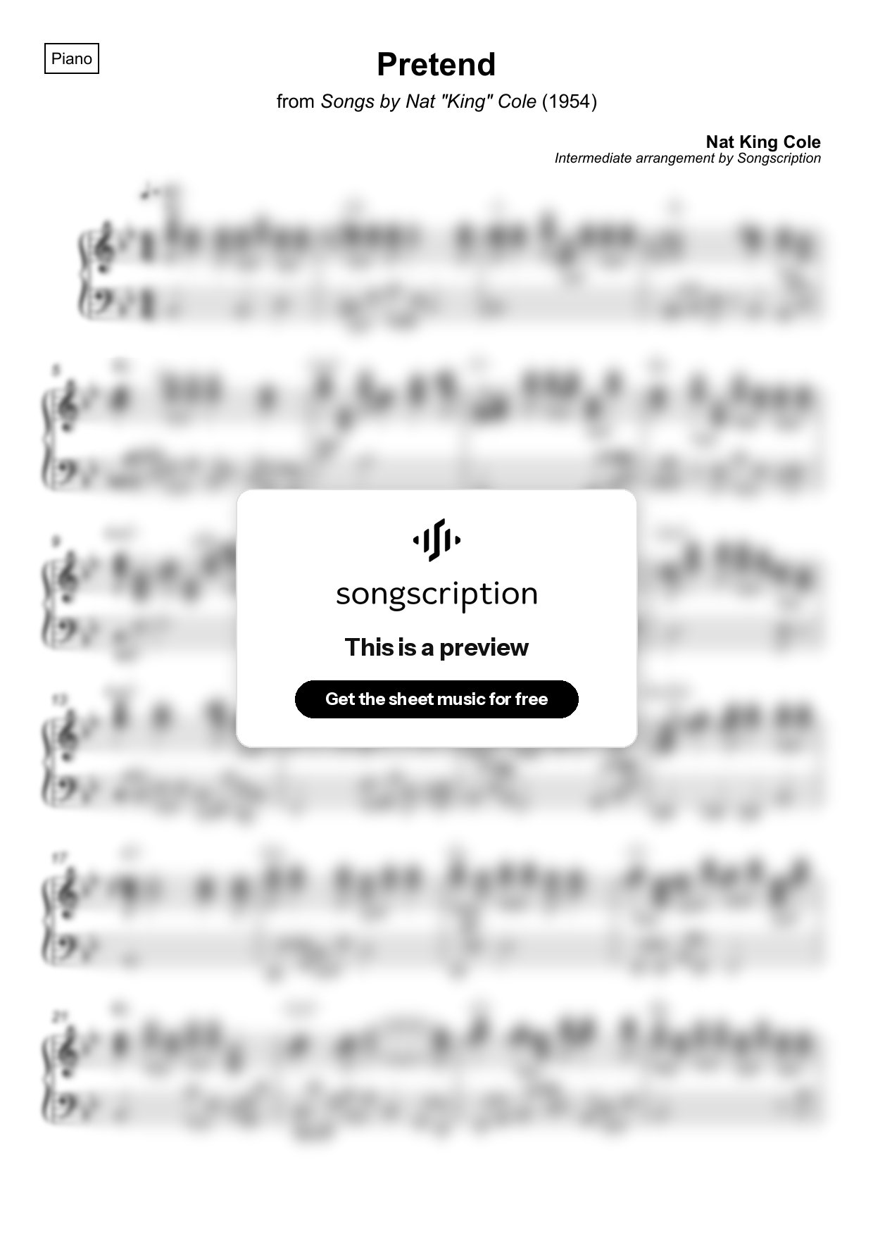 Intermediate Piano Sheet Music for "Pretend" by Nat King Cole