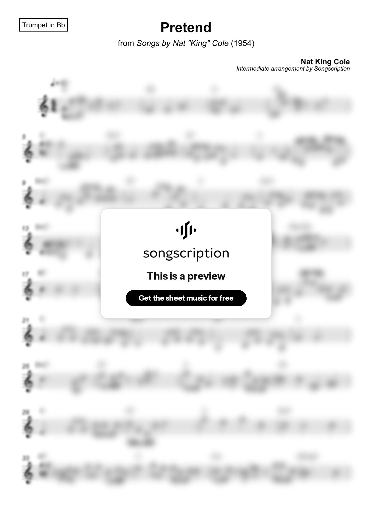 Intermediate Trumpet Sheet Music for "Pretend" by Nat King Cole