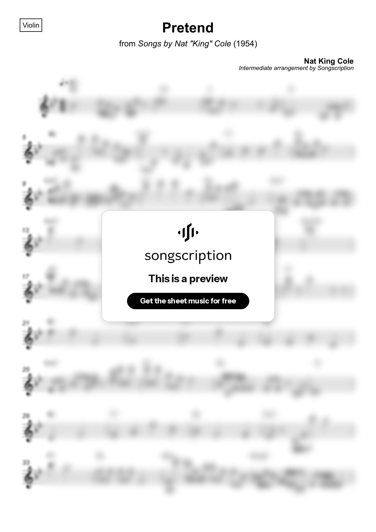 Intermediate Violin Sheet Music for "Pretend" by Nat King Cole