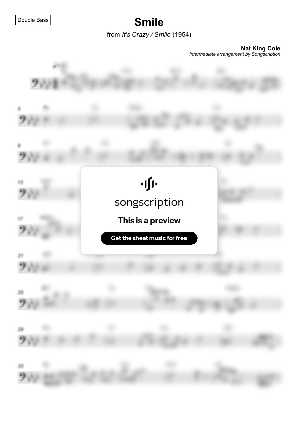 Intermediate Double Bass Sheet Music for "Smile" by Nat King Cole