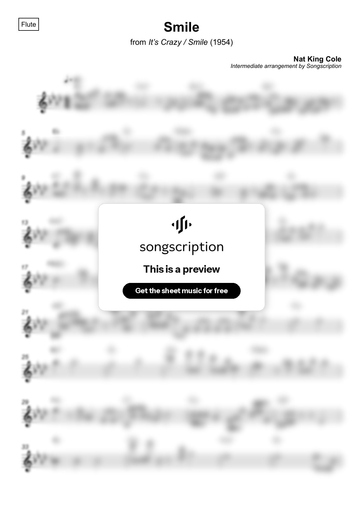Intermediate Flute Sheet Music for "Smile" by Nat King Cole