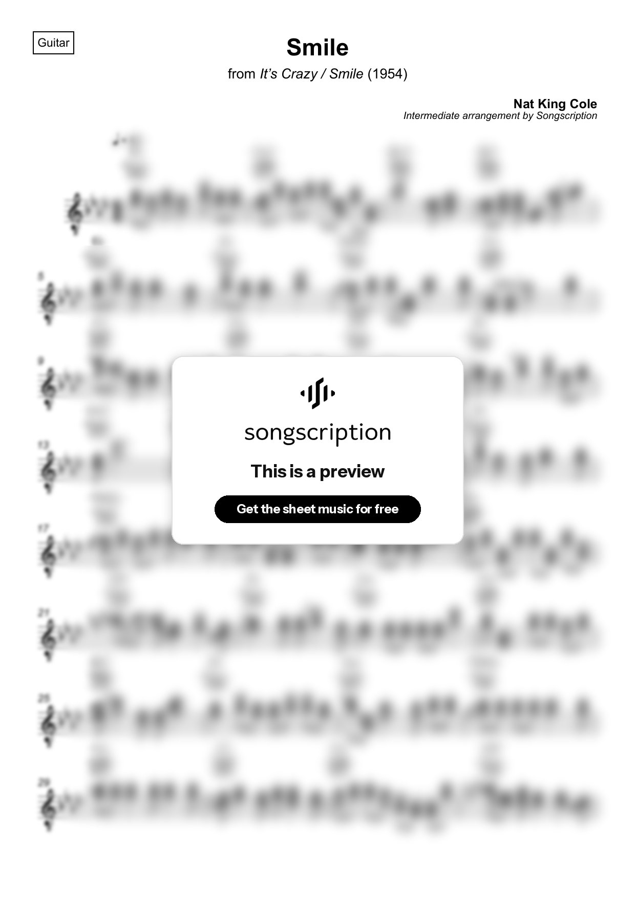 Intermediate Acoustic Guitar Sheet Music for "Smile" by Nat King Cole