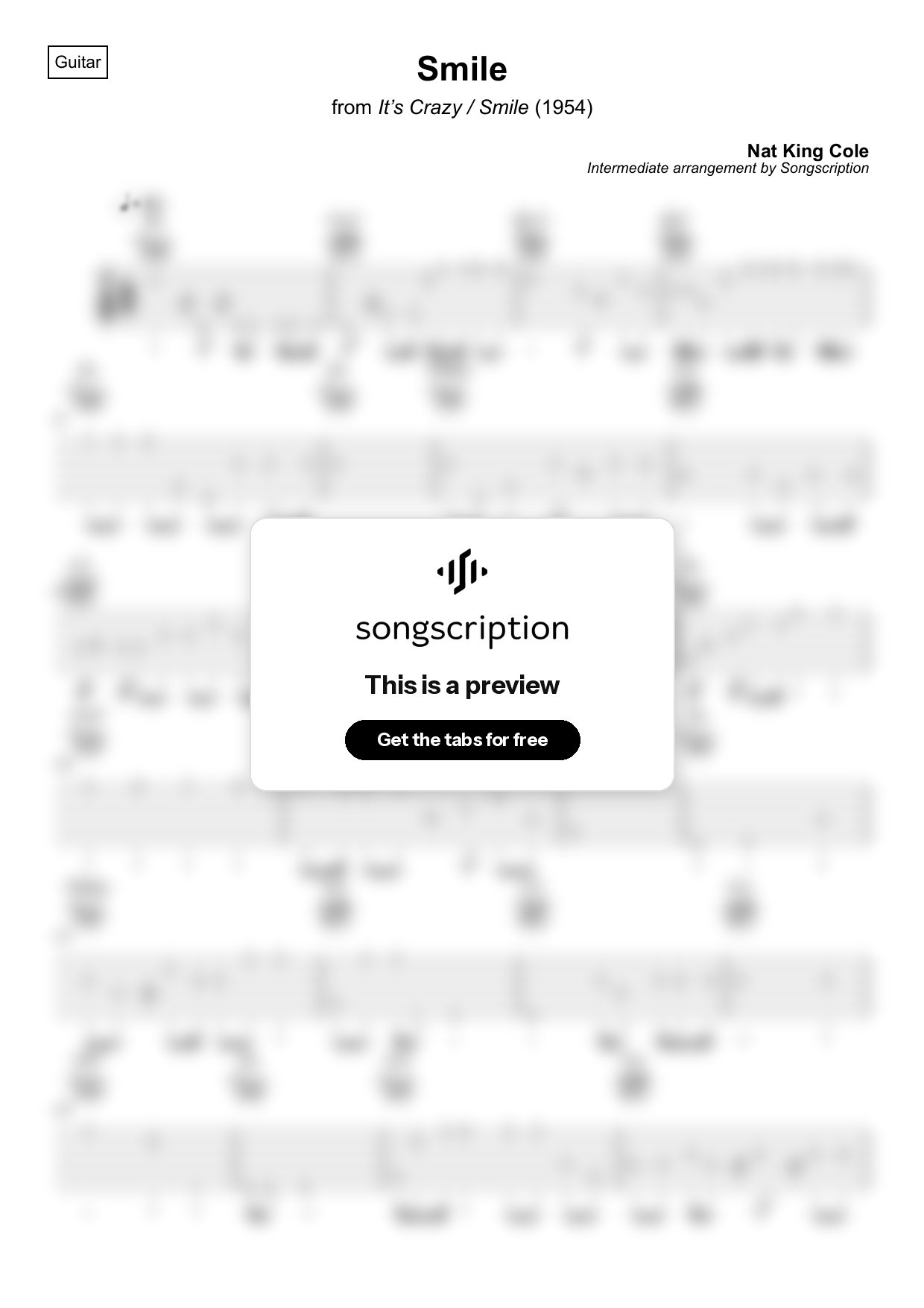 Intermediate Acoustic Guitar Tabs for "Smile" by Nat King Cole