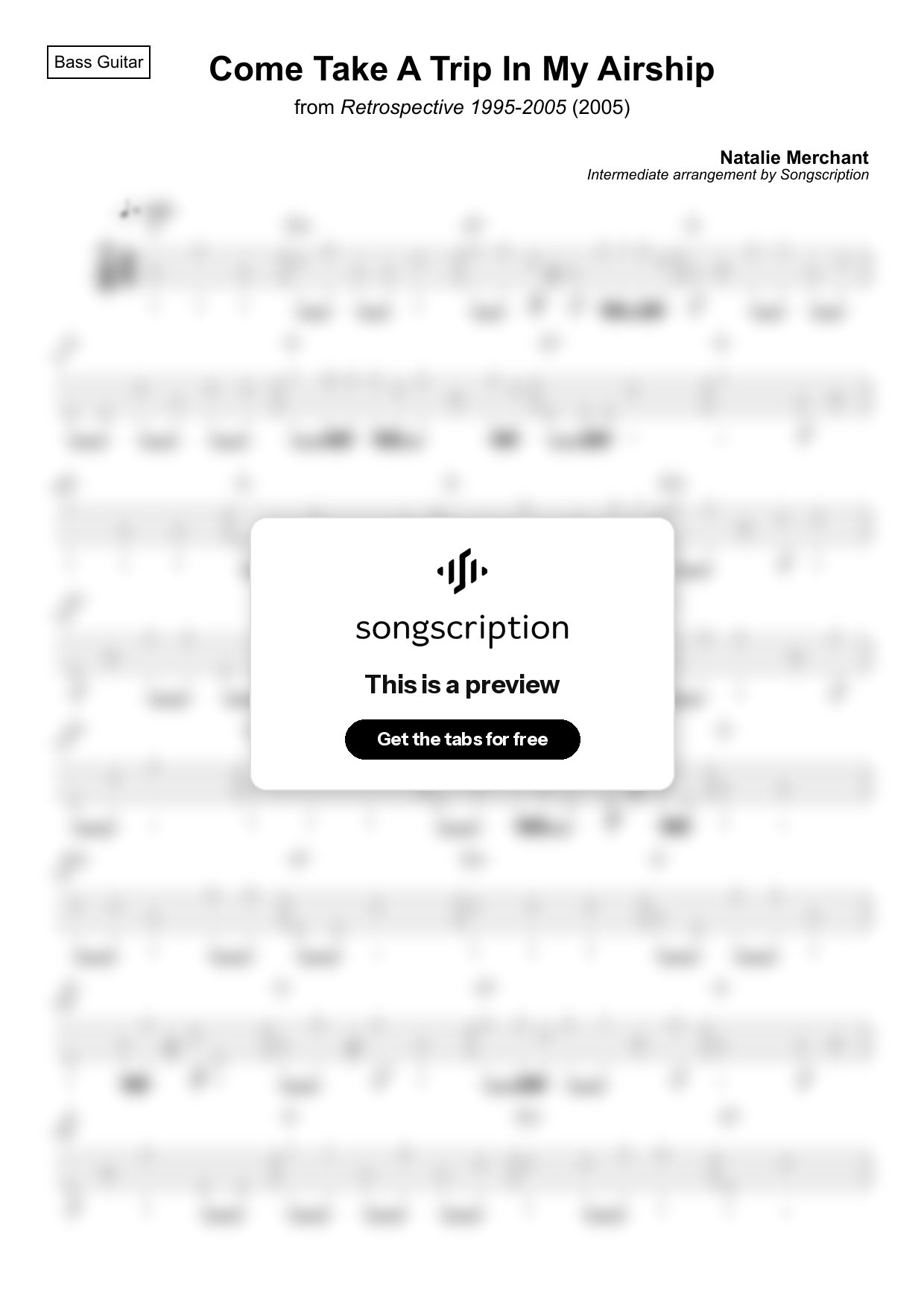 Intermediate Bass Guitar Tabs for "Come Take A Trip In My Airship" by Natalie Merchant