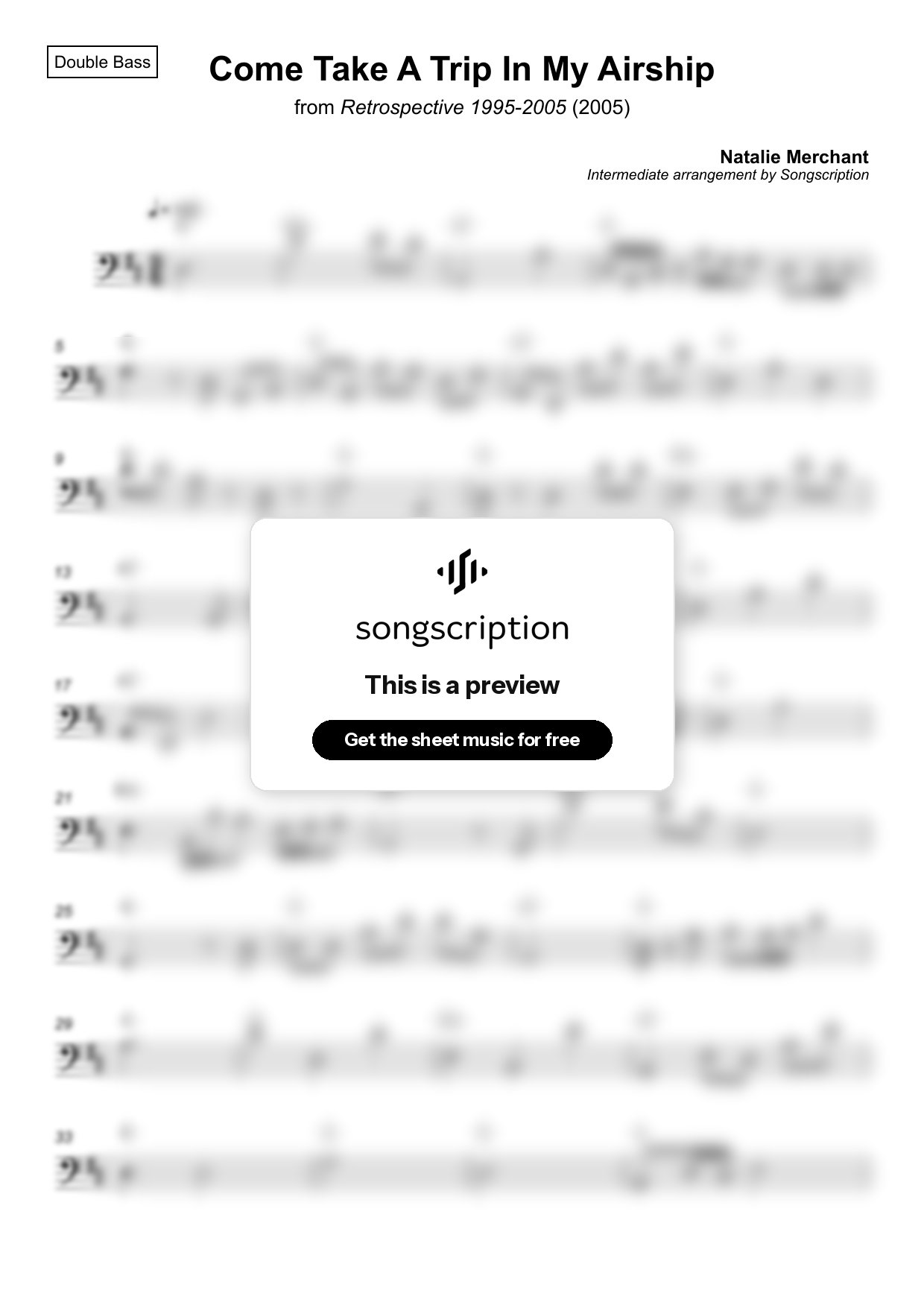 Intermediate Double Bass Sheet Music for "Come Take A Trip In My Airship" by Natalie Merchant