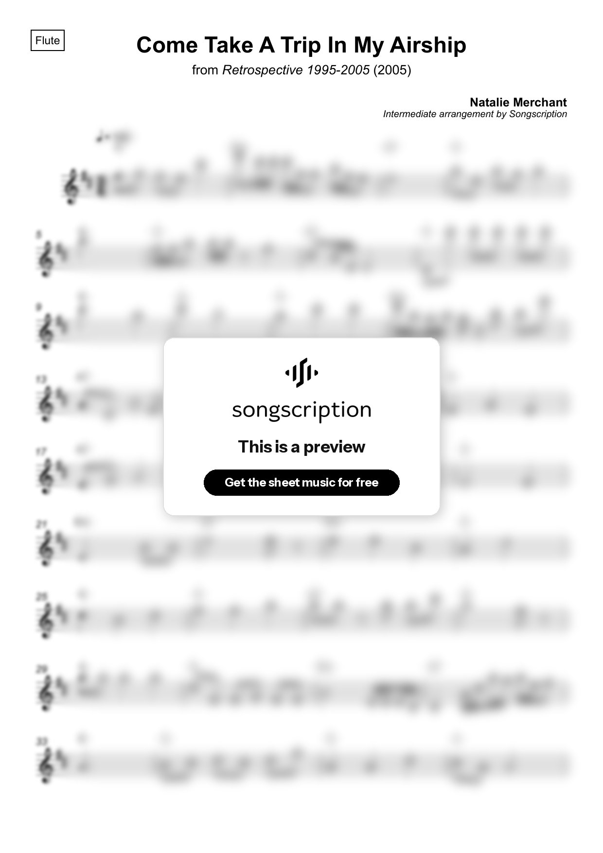 Intermediate Flute Sheet Music for "Come Take A Trip In My Airship" by Natalie Merchant