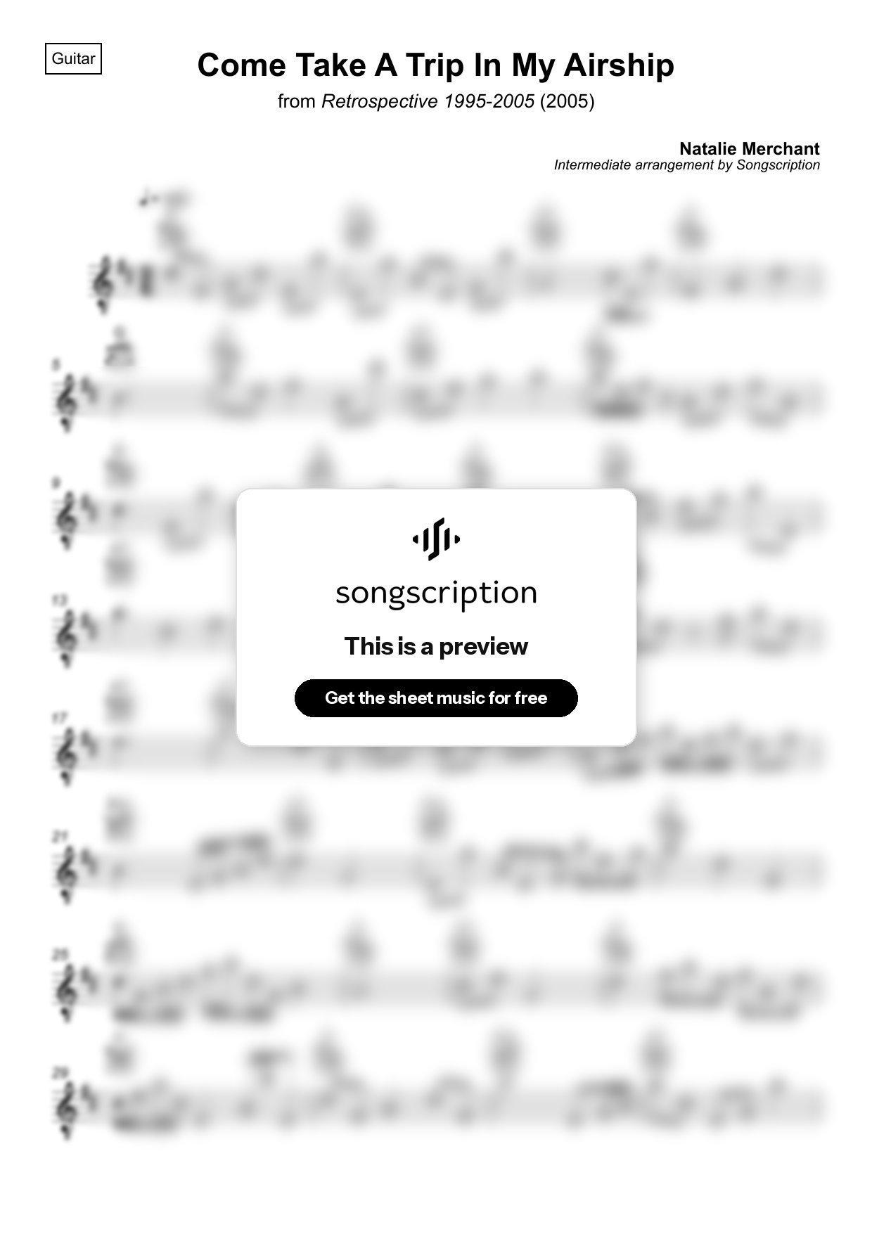 Intermediate Acoustic Guitar Sheet Music for "Come Take A Trip In My Airship" by Natalie Merchant