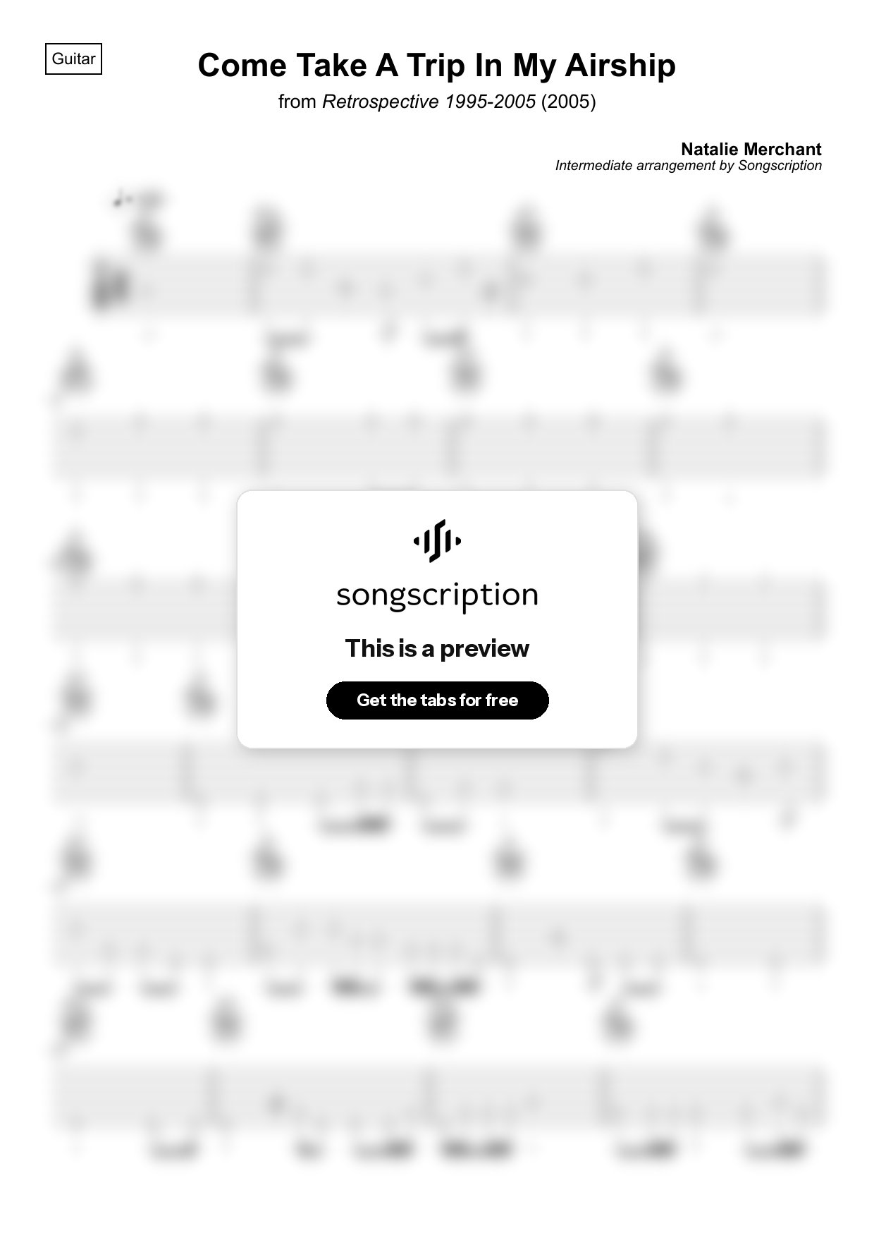 Intermediate Acoustic Guitar Tabs for "Come Take A Trip In My Airship" by Natalie Merchant
