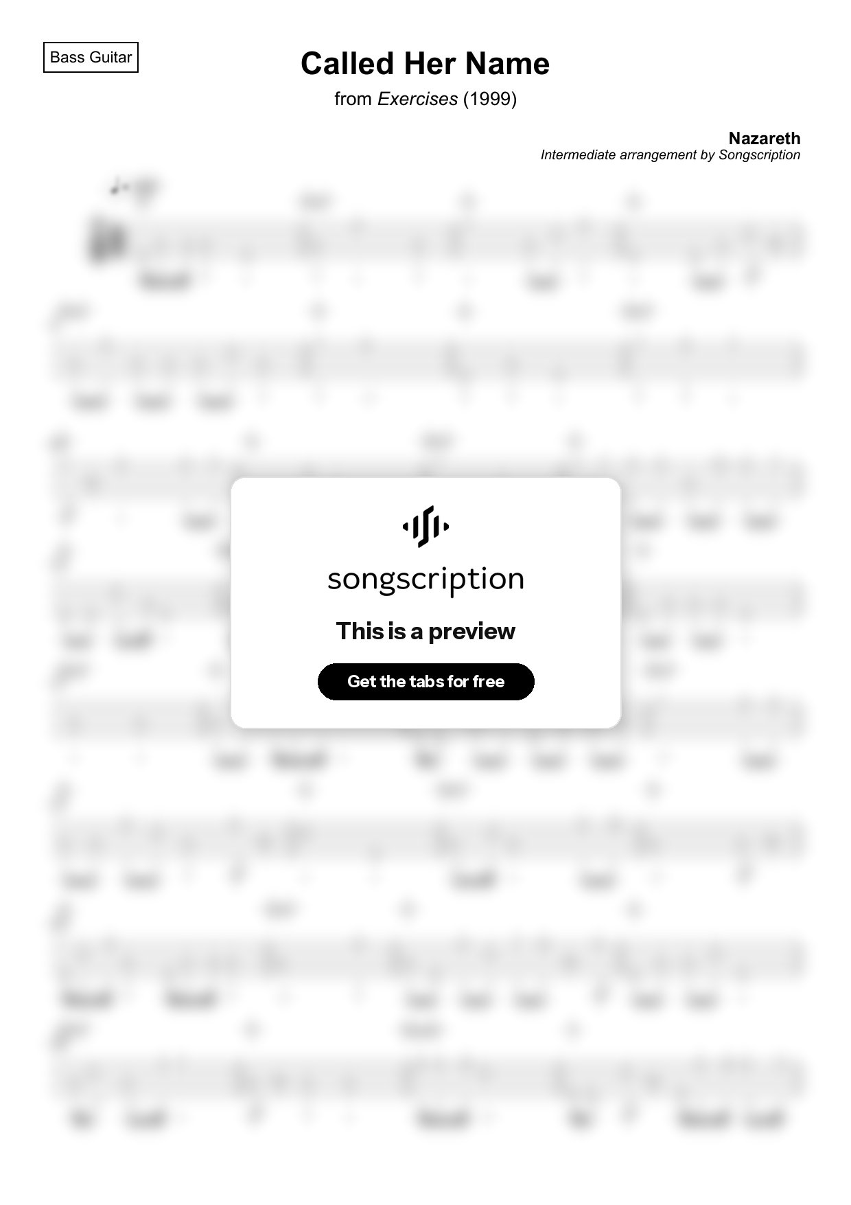 Intermediate Bass Guitar Tabs for "Called Her Name" by Nazareth