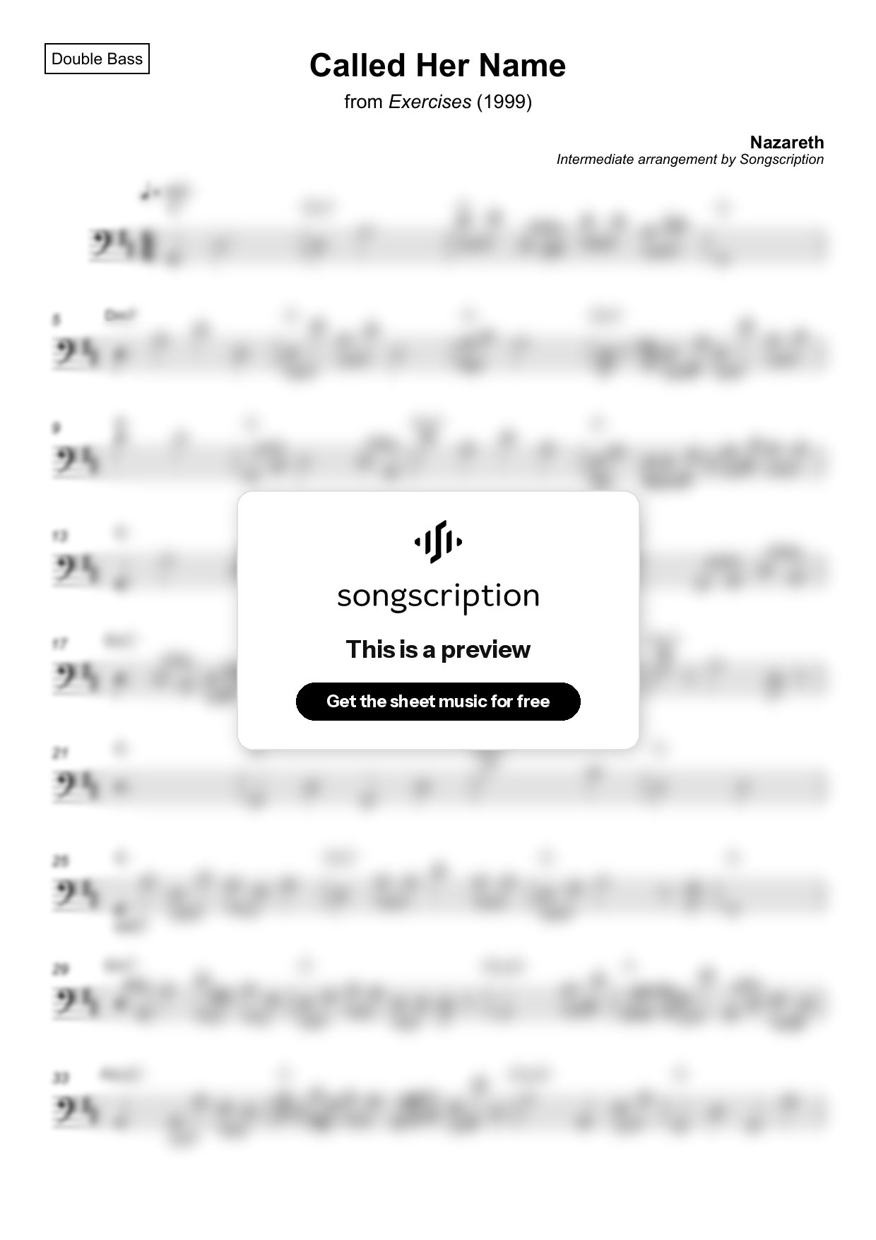 Intermediate Double Bass Sheet Music for "Called Her Name" by Nazareth