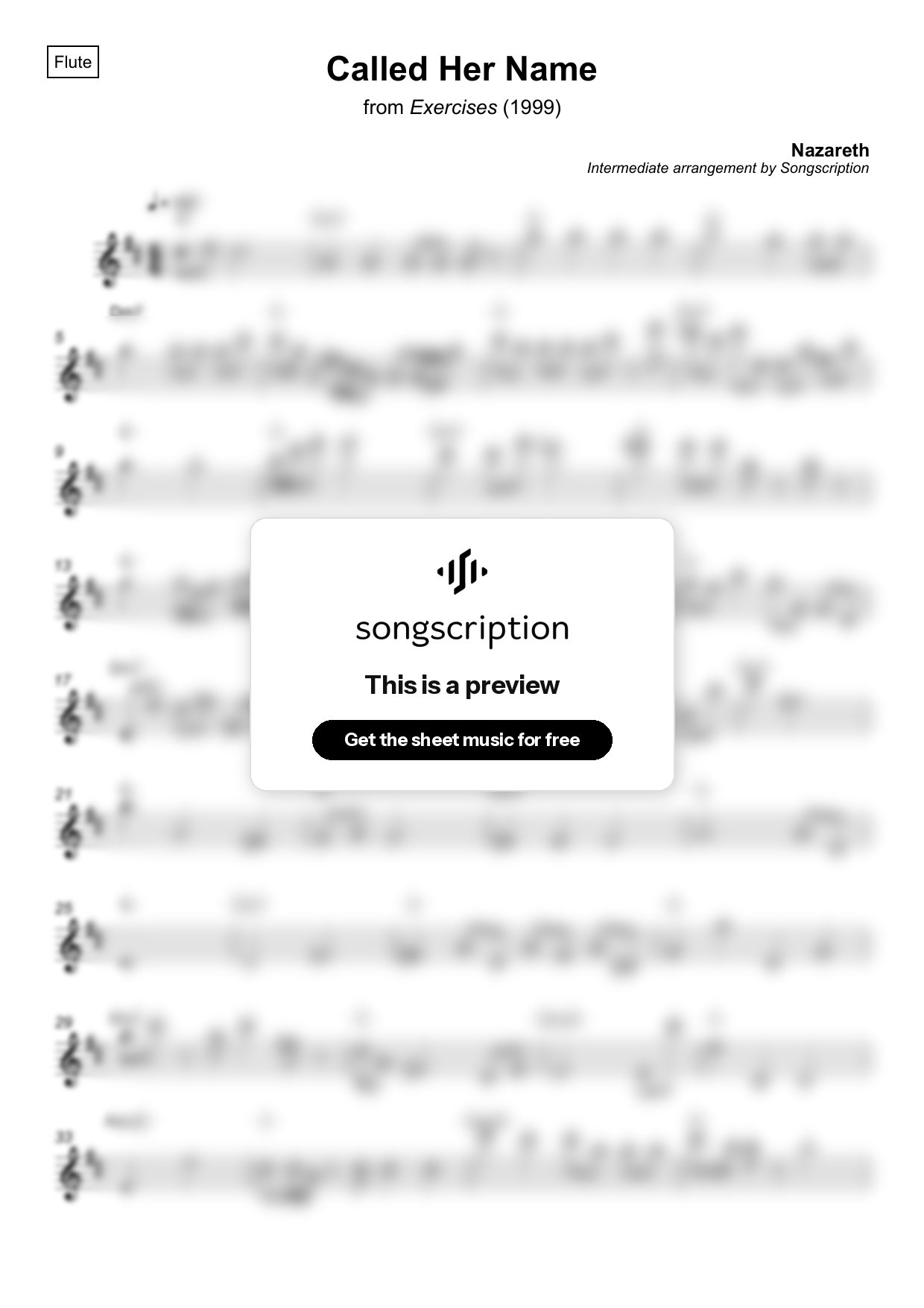 Intermediate Flute Sheet Music for "Called Her Name" by Nazareth
