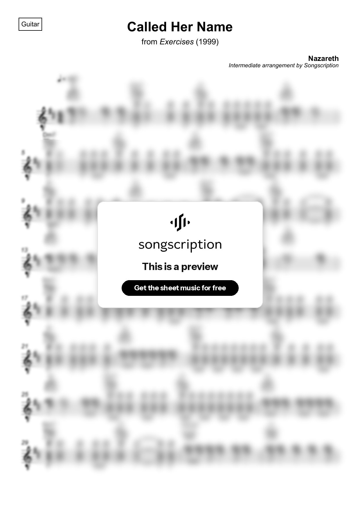 Intermediate Acoustic Guitar Sheet Music for "Called Her Name" by Nazareth