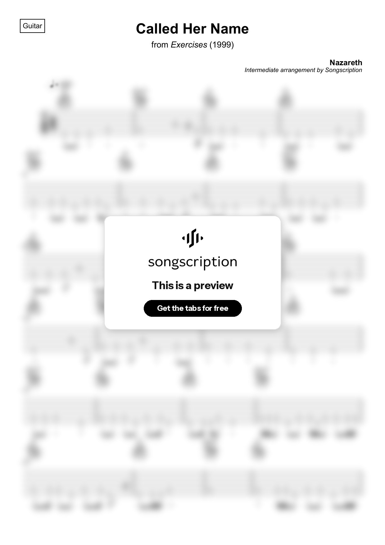 Intermediate Acoustic Guitar Tabs for "Called Her Name" by Nazareth
