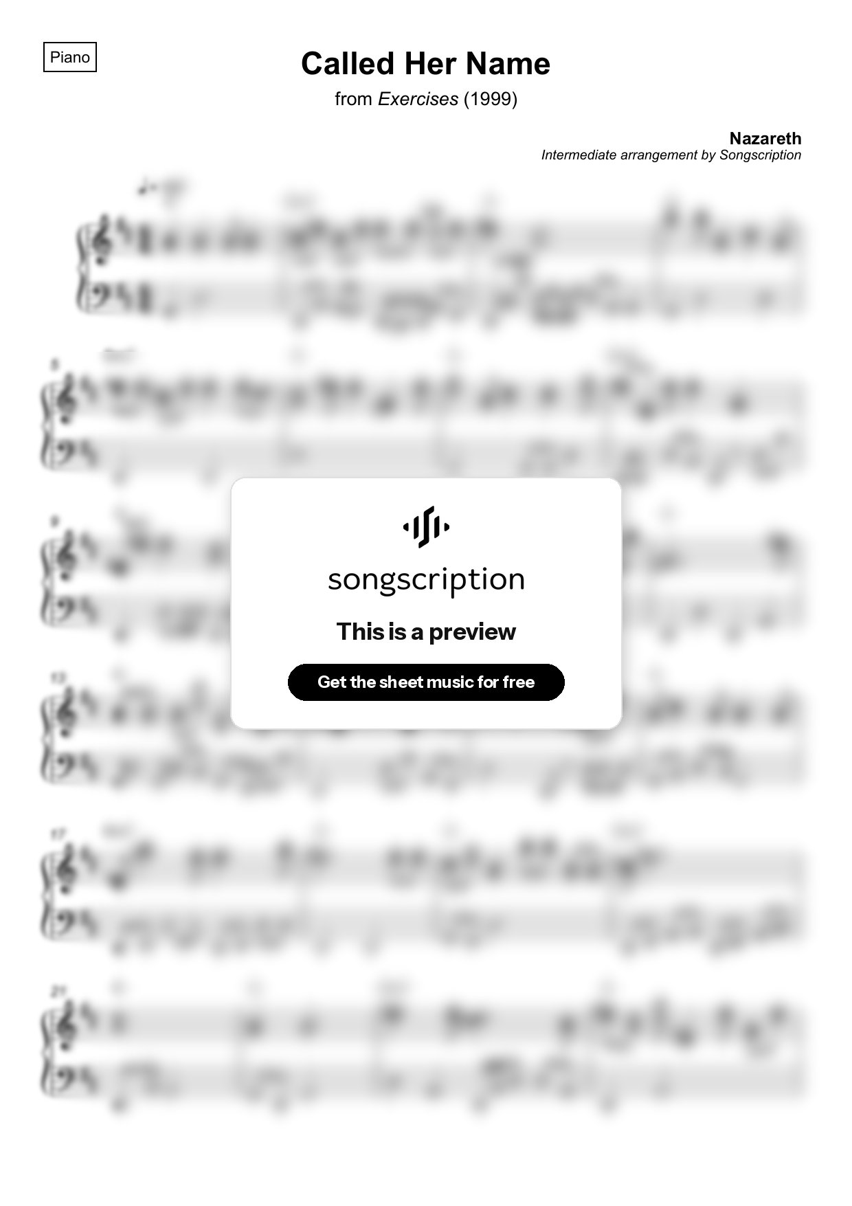Intermediate Piano Sheet Music for "Called Her Name" by Nazareth