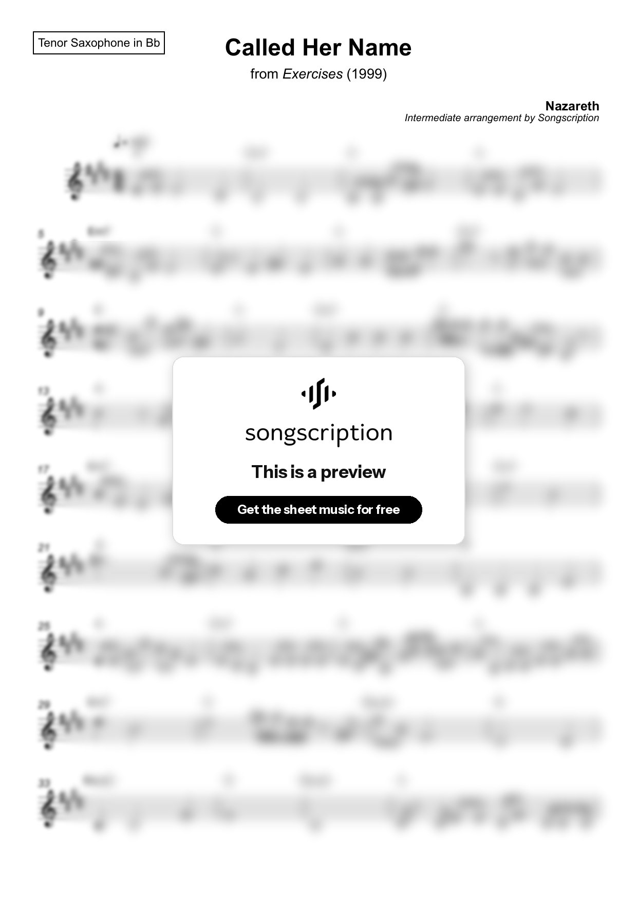 Intermediate Tenor Sax Sheet Music for "Called Her Name" by Nazareth