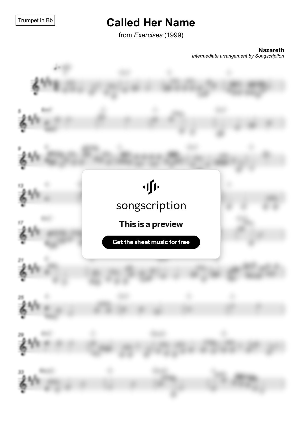 Intermediate Trumpet Sheet Music for "Called Her Name" by Nazareth