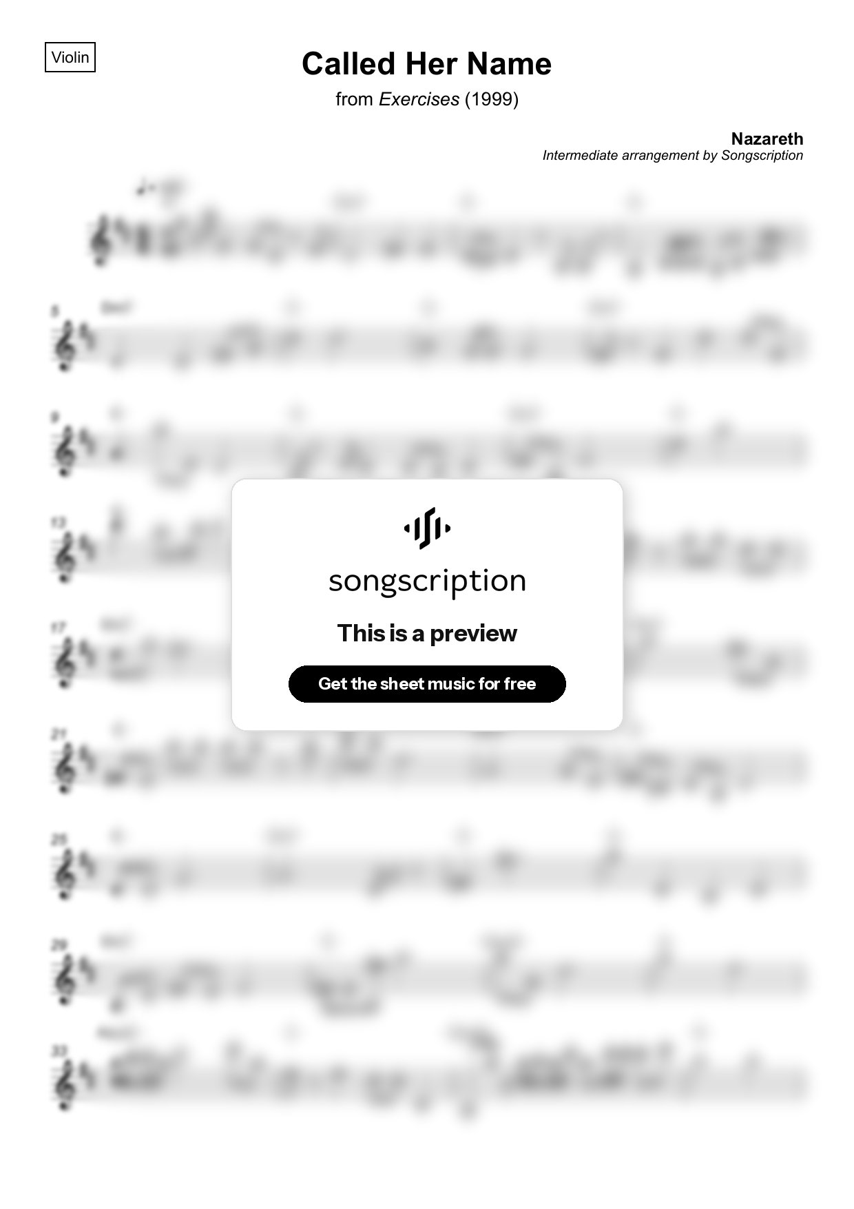 Intermediate Violin Sheet Music for "Called Her Name" by Nazareth