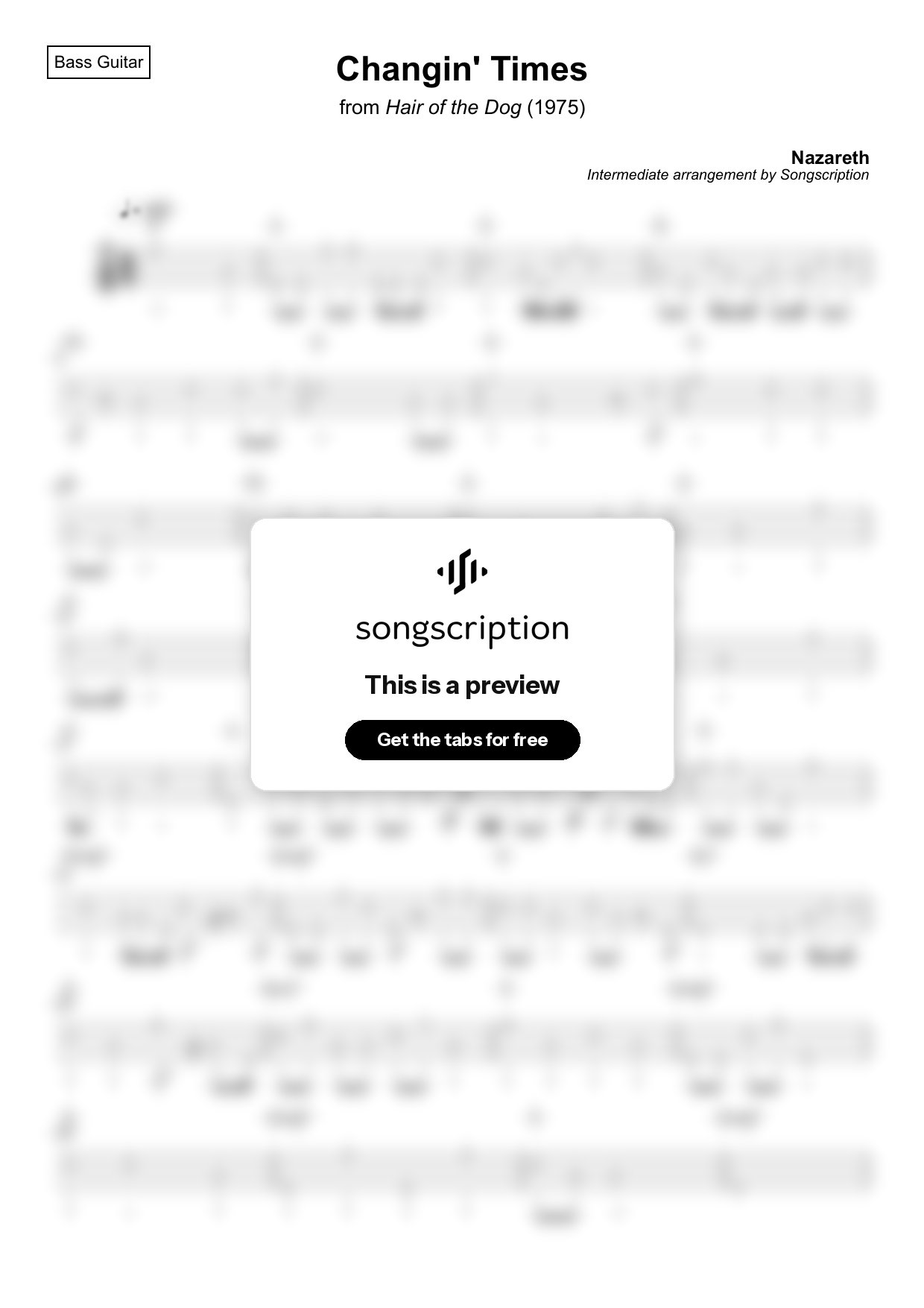 Intermediate Bass Guitar Tabs for "Changin' Times" by Nazareth